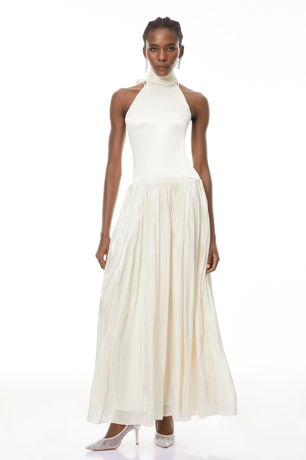 Jovita White Halterneck Pleated Maxi Dress (Final Sale-US Only)