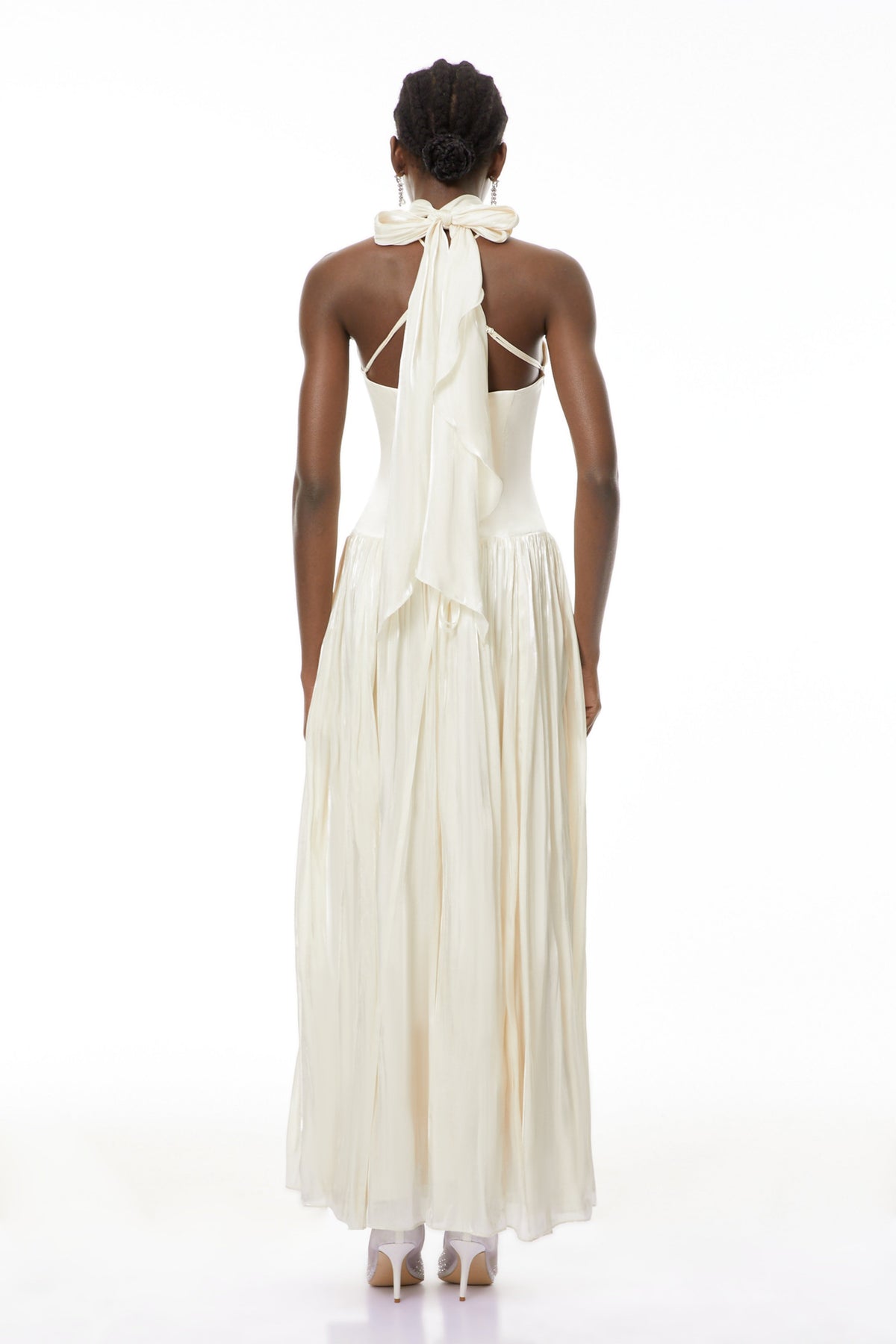 Jovita White Halterneck Pleated Maxi Dress (Final Sale-US Only)