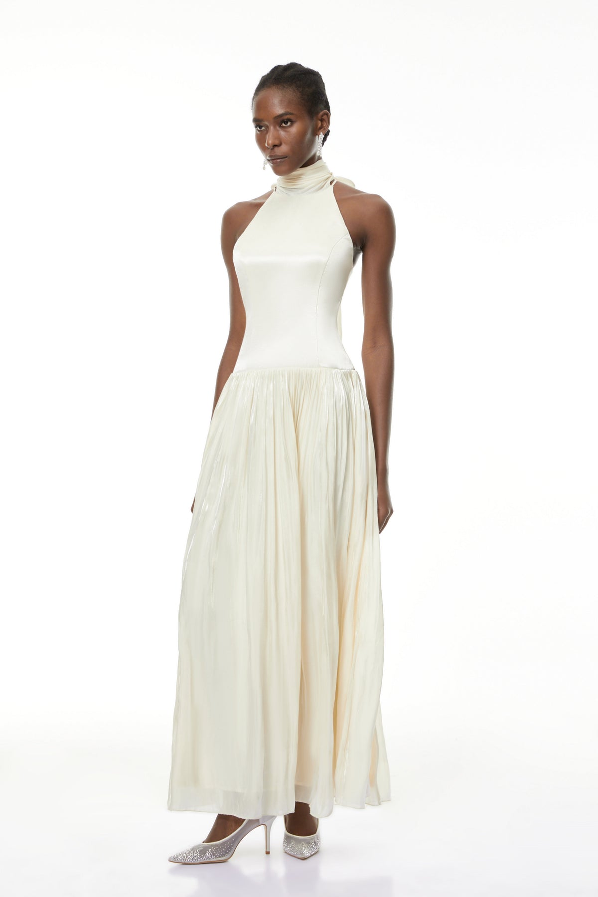 Jovita White Halterneck Pleated Maxi Dress (Final Sale)