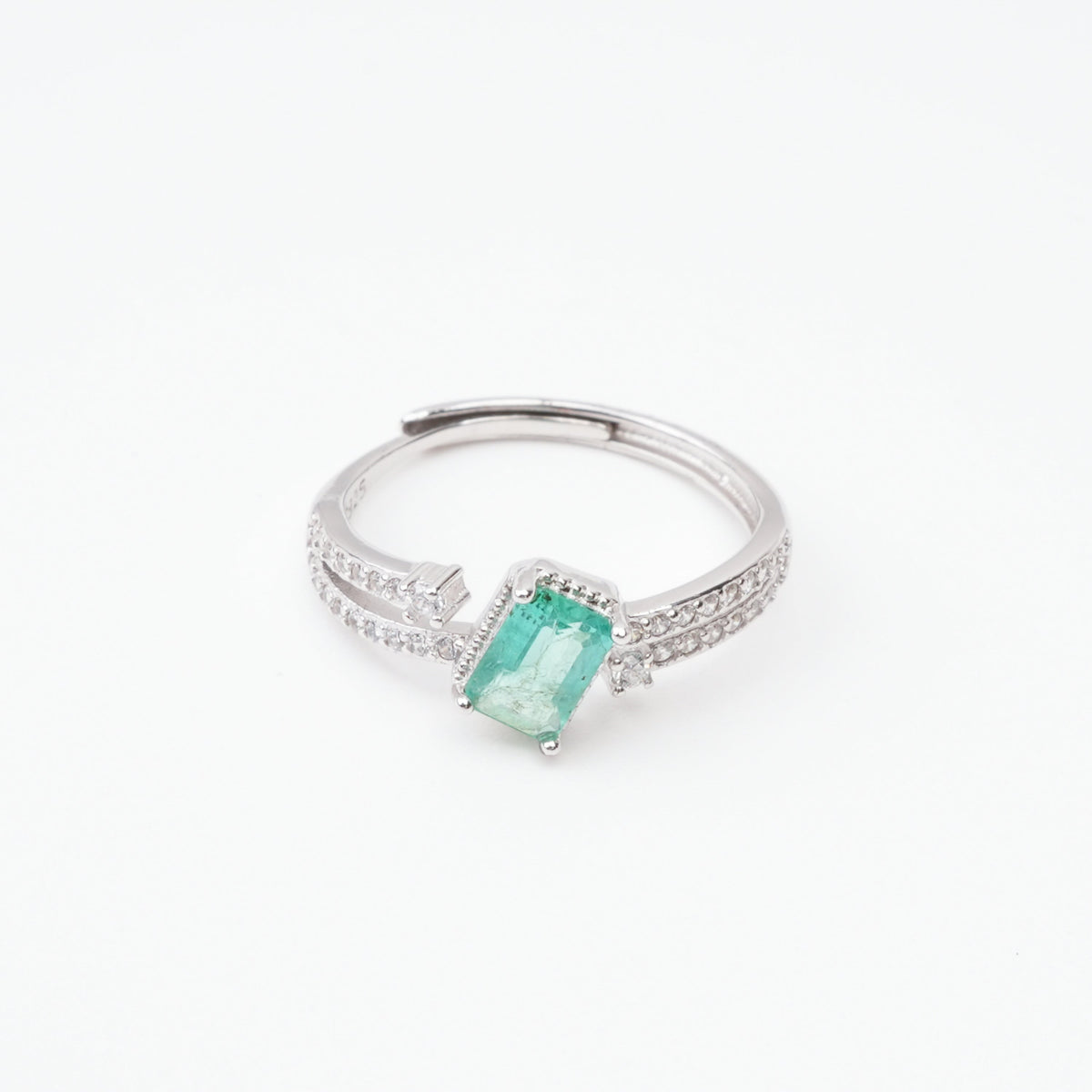 Juliette Emerald Green Emerald Cut Bypass Sterling Silver Ring