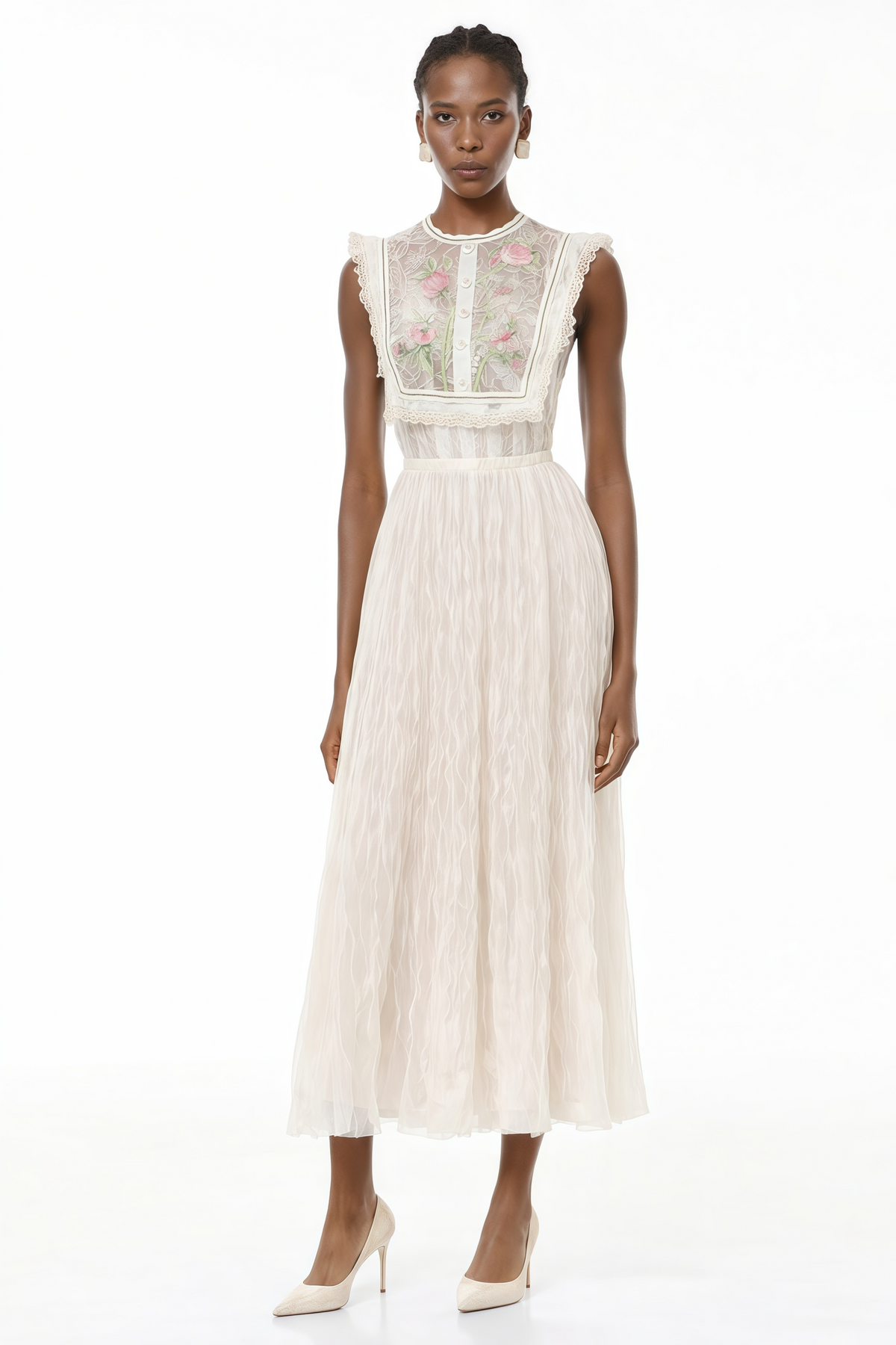 Kaila White Floral Embroidered Maxi Dress