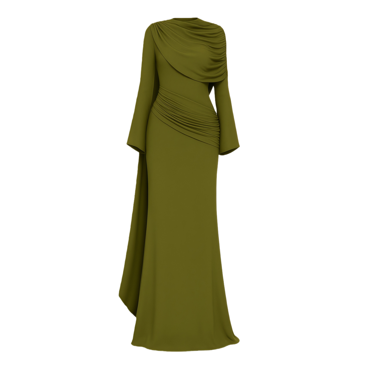 Kjersti Green Asymmetrical Ruched Maxi Dress