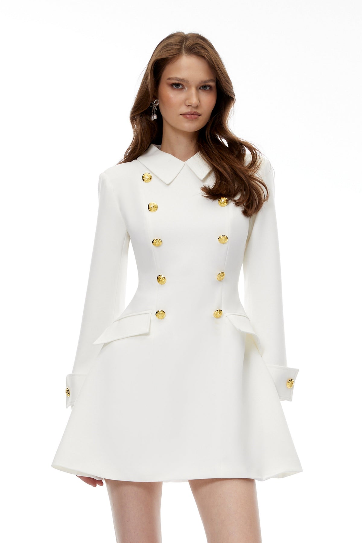Kasmira White Double-Breasted Blazer Dress