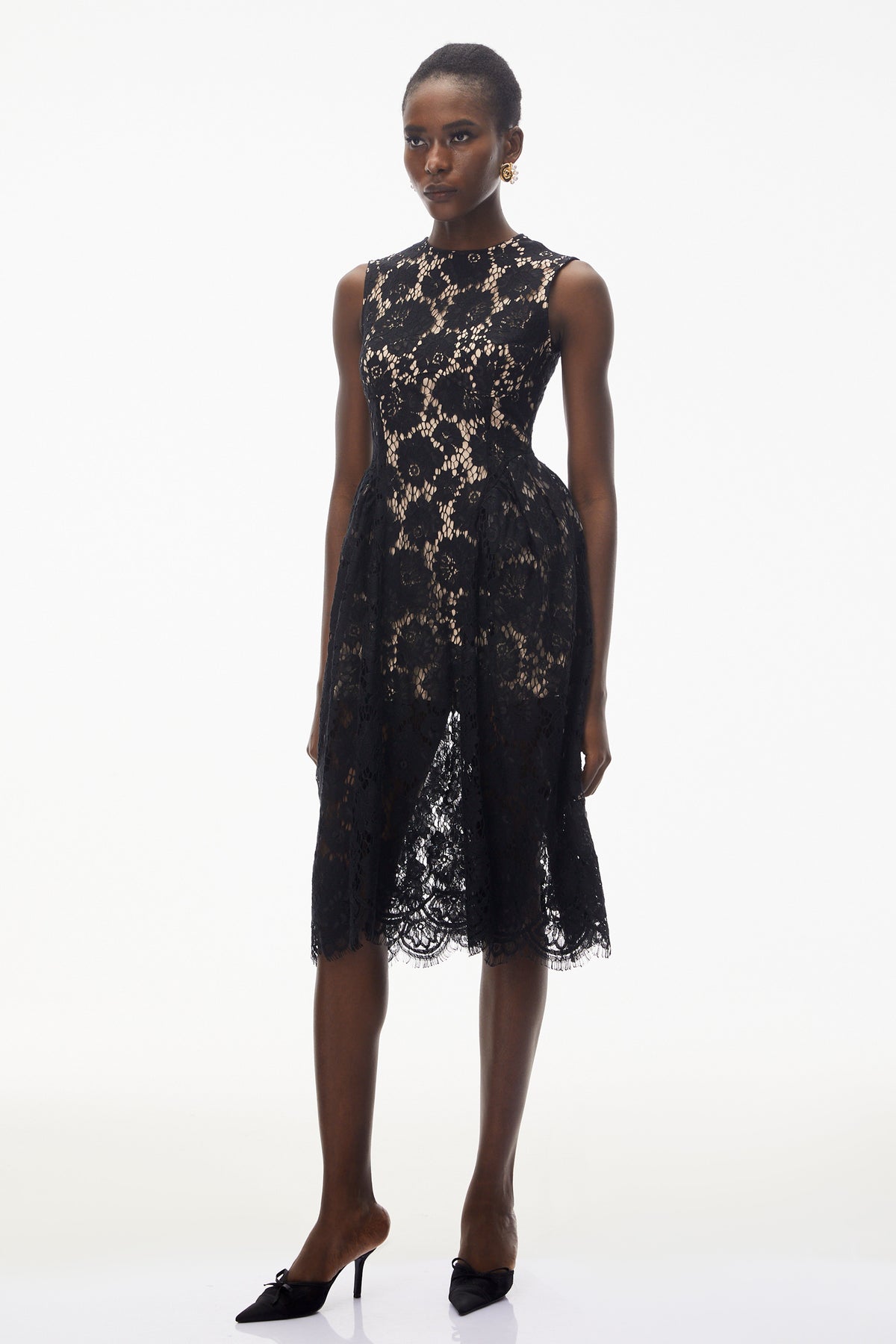 Katherine Black Sleeveless Floral Lace Midi Dress
