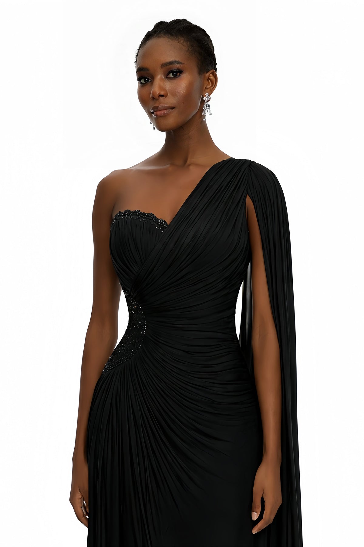 Katrin Black One Shoulder Ruched Maxi Dress