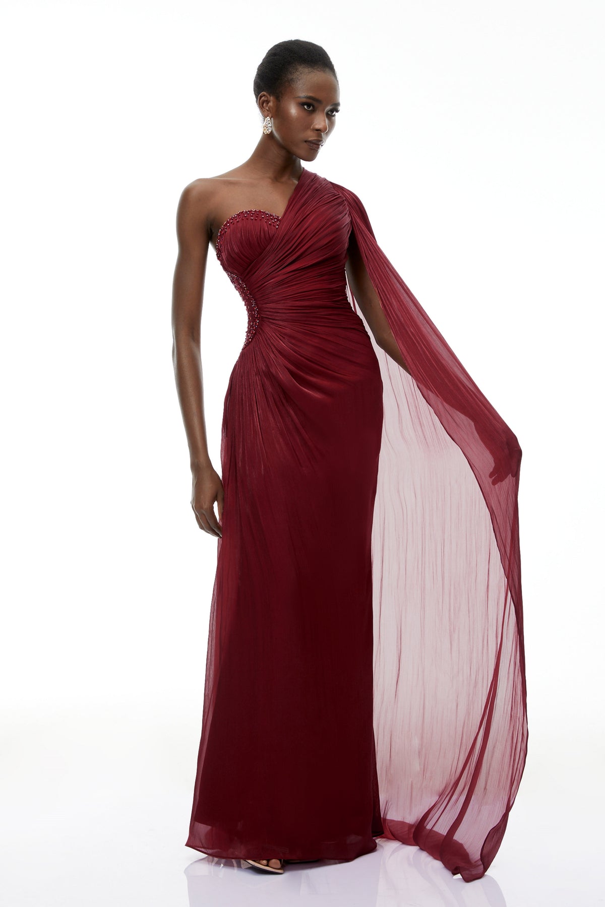 Katrin Red One Shoulder Ruched Maxi Dress (Final Sale-US Only)