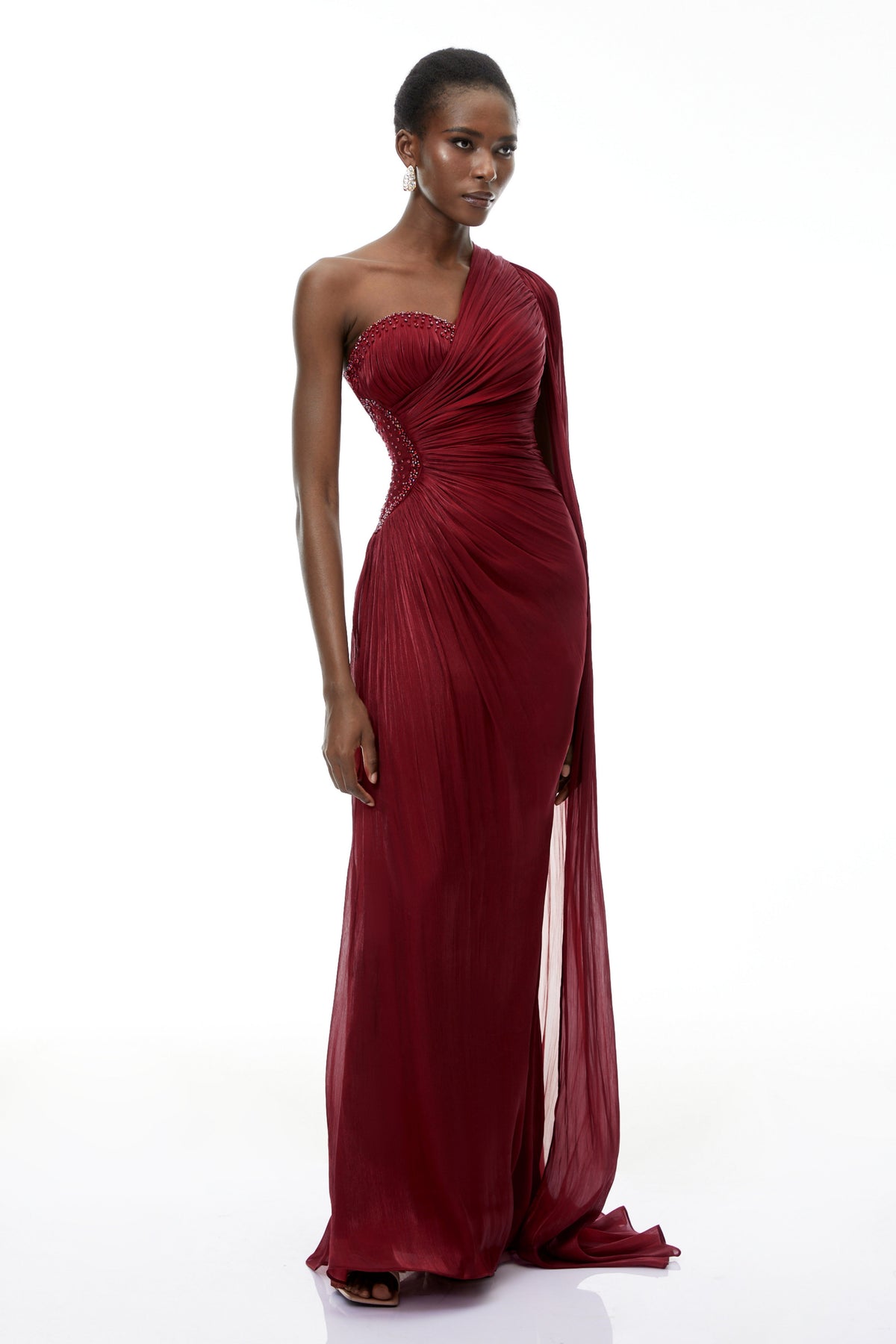 Katrin Red One Shoulder Ruched Maxi Dress (Final Sale-US Only)