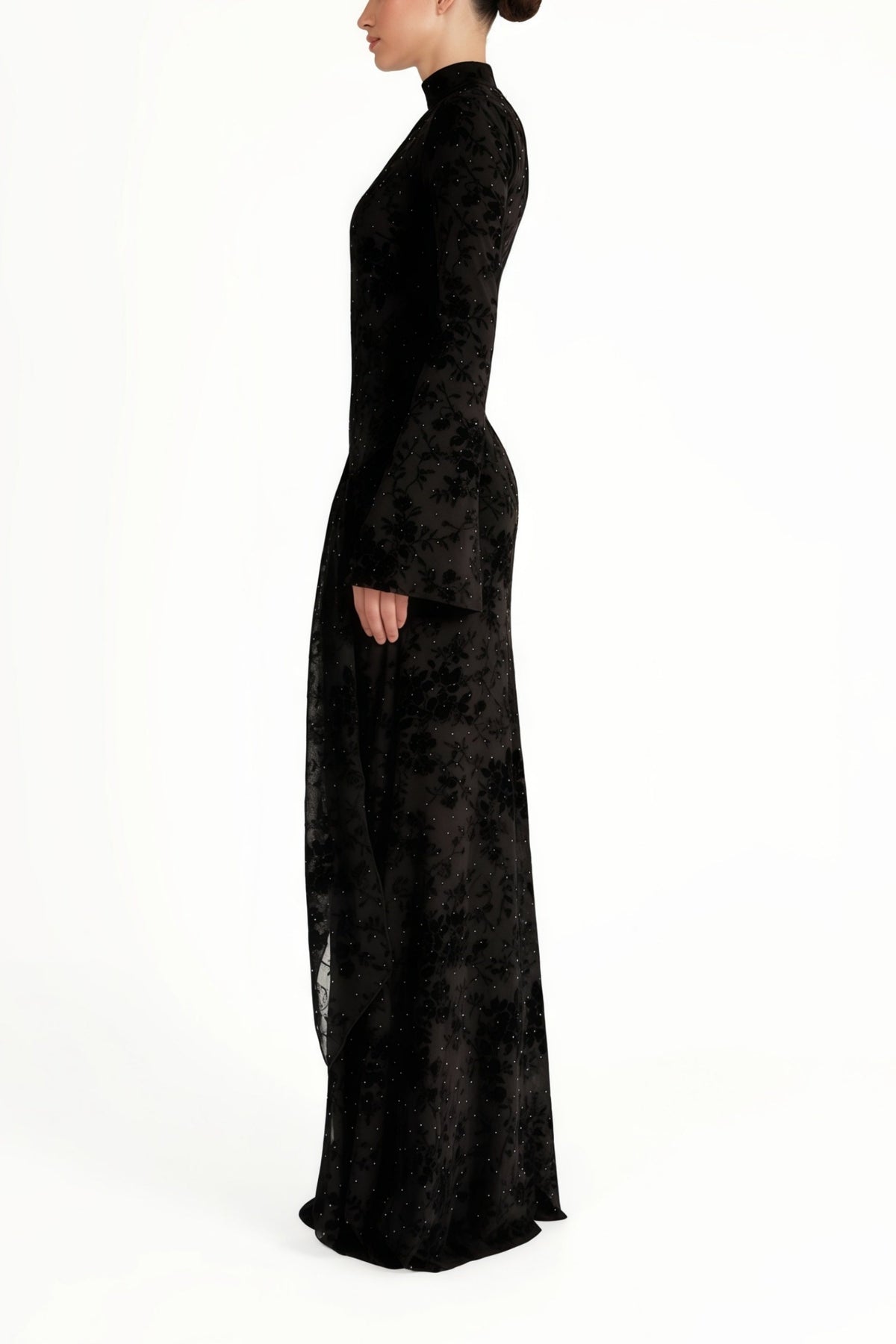 Kgothatso Black Embellished Floral Sheer Maxi Dress (Final Sale-US Only)