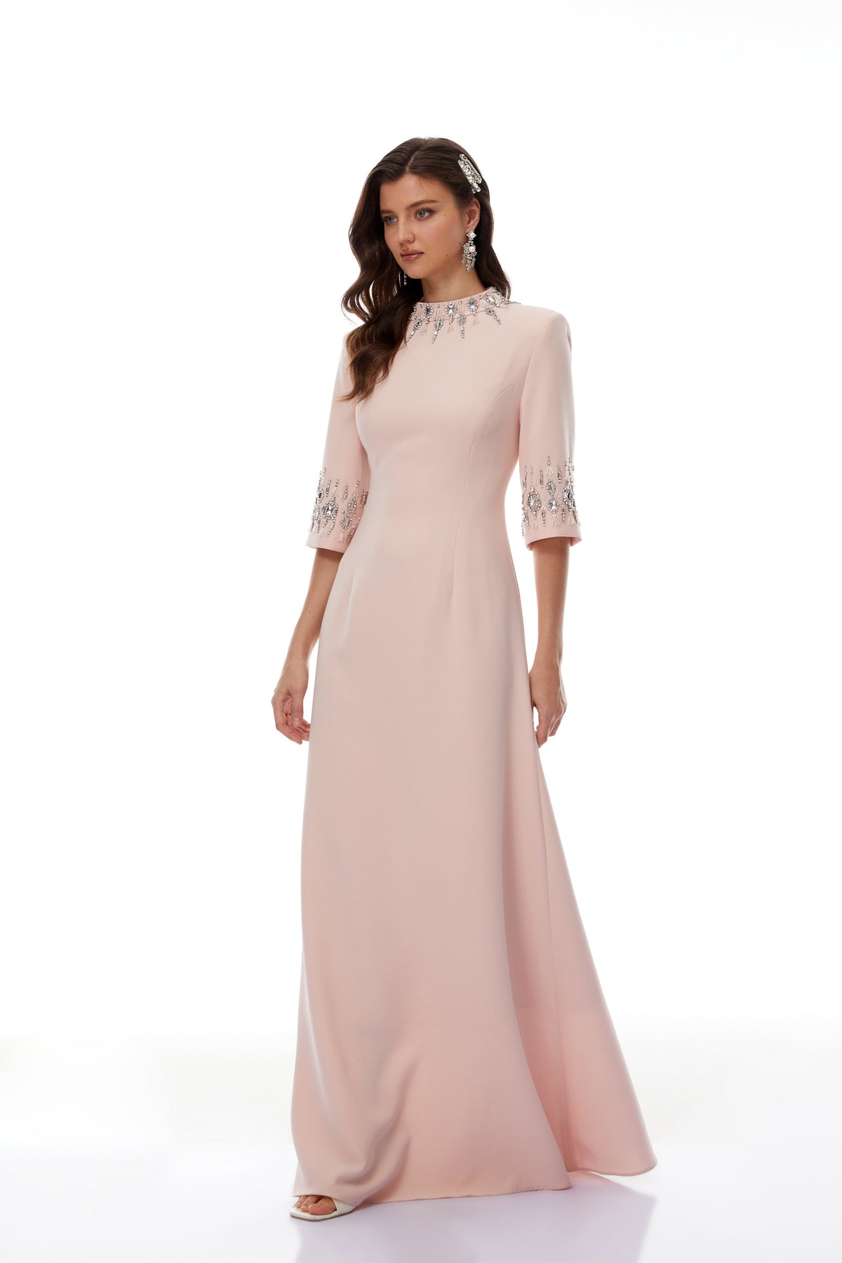 Klaudia Pink Embellished Corset Maxi Dress (Final Sale-US Only)