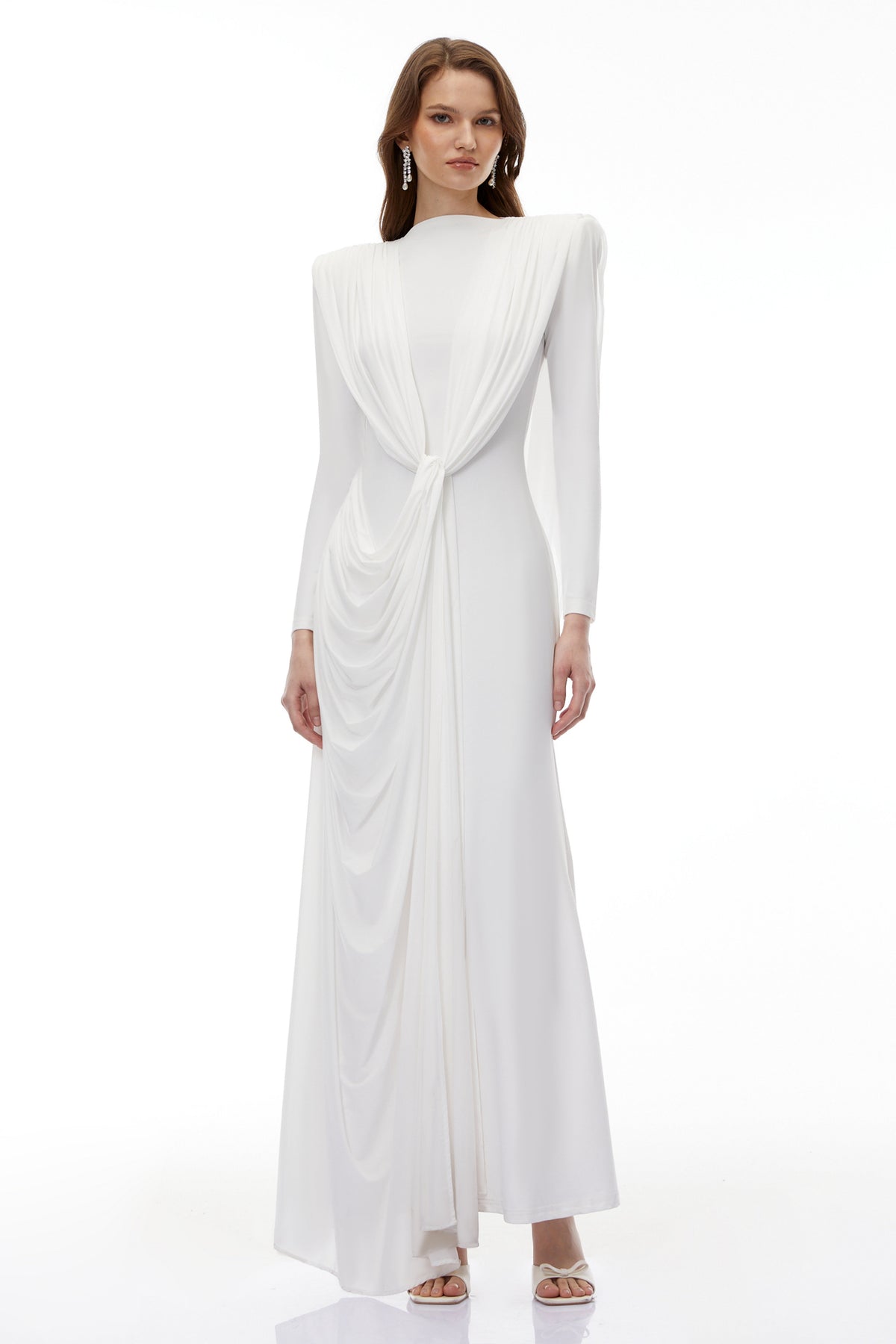 Lavinia White Asymmetrical Cape Maxi Dress