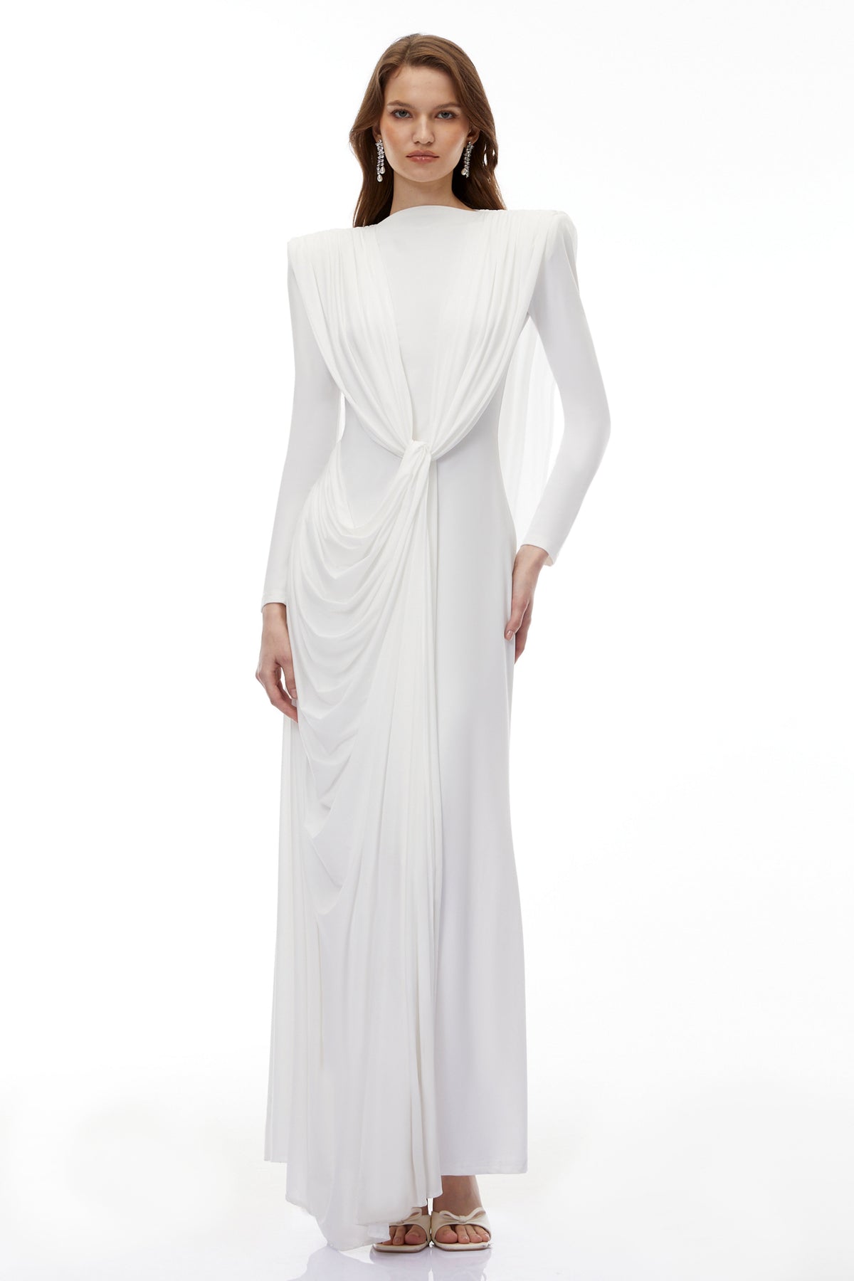 Lavinia White Asymmetrical Cape Maxi Dress