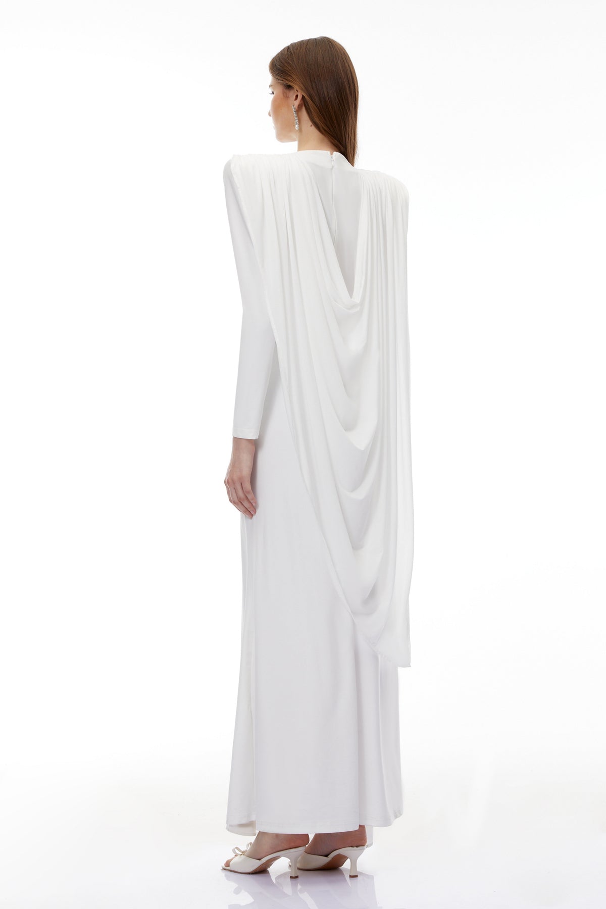 Lavinia White Asymmetrical Cape Maxi Dress (Final Sale)