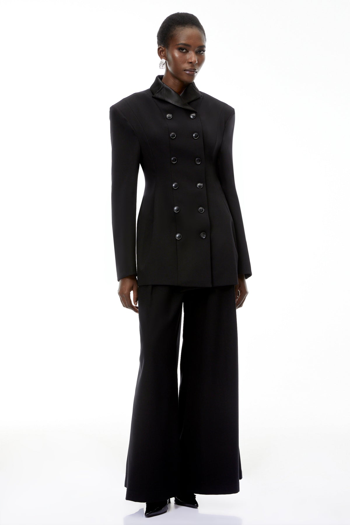 Leander Black Double-Breasted Long Blazer