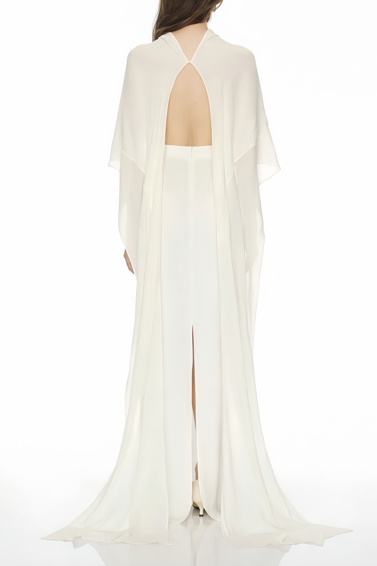 Lebeda White Backless Maxi Dress with Cape