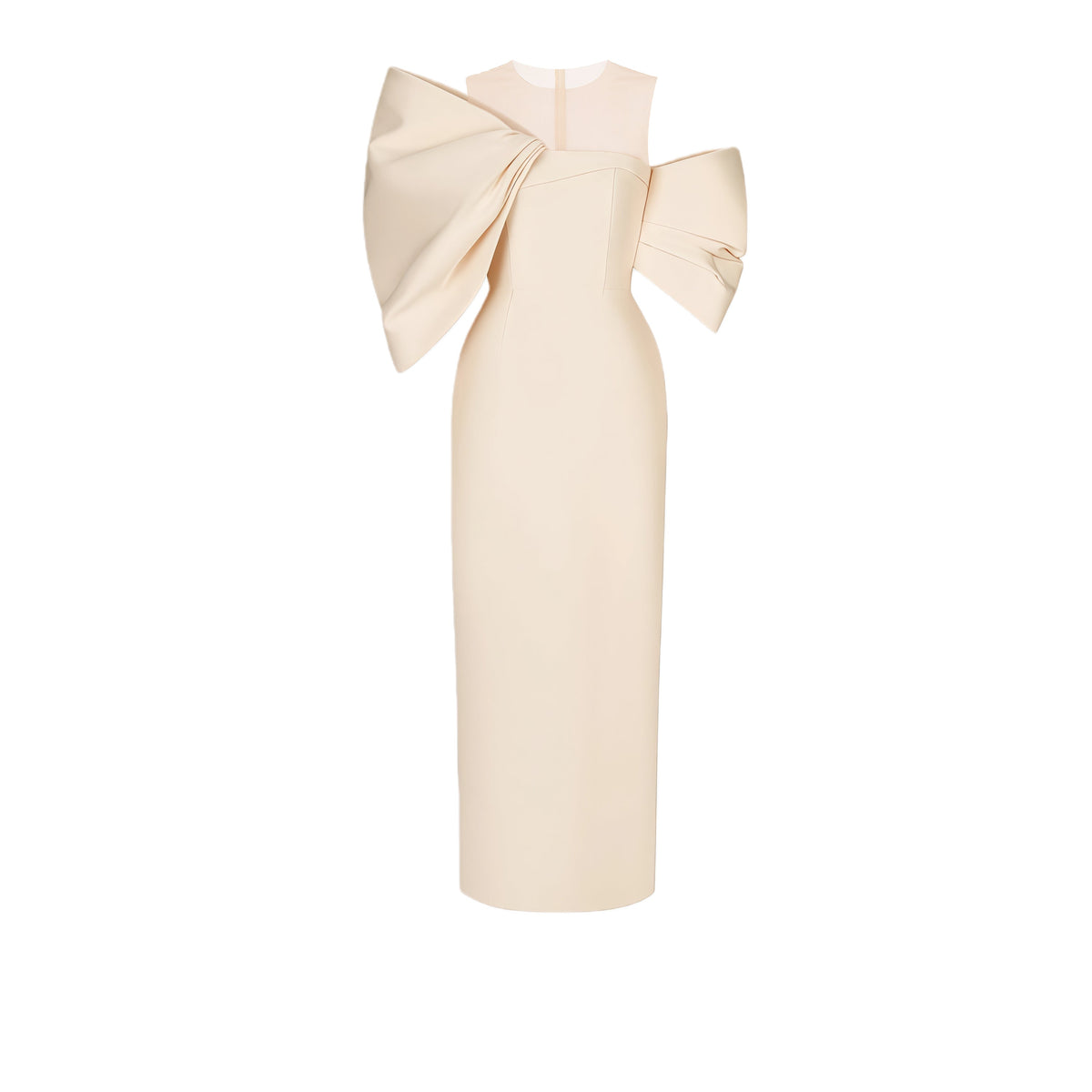 Leire Cream Midi Dress with Asymmetrical Bow Detail (Final Sale-US Only)