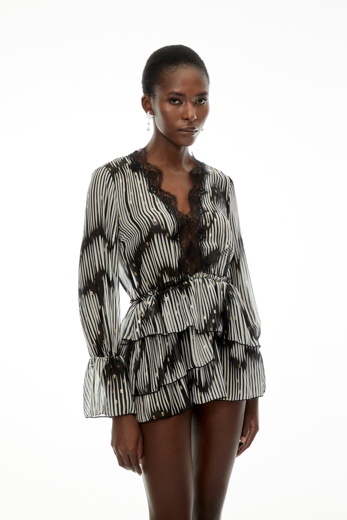 Lídia Black Sequin Mini Dress with Lace Trim (Final Sale)