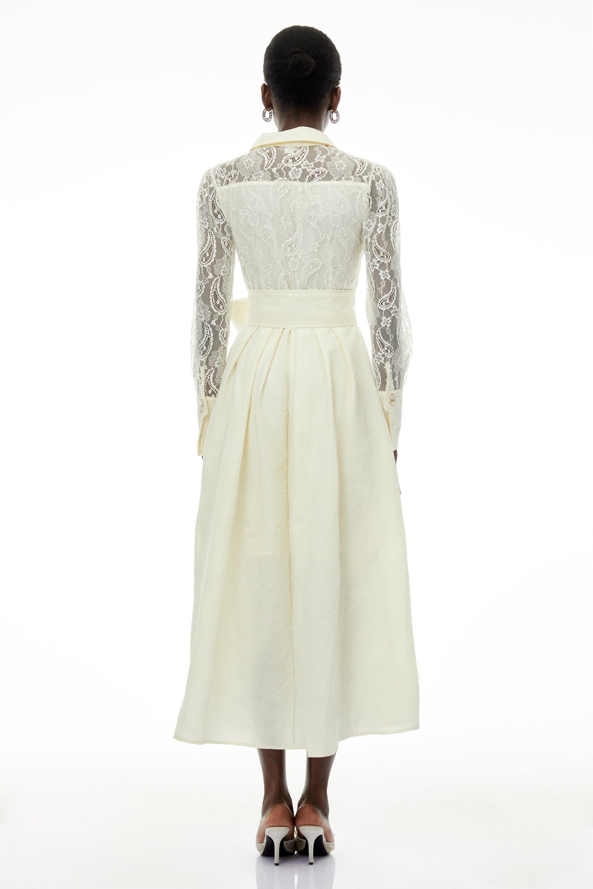 Lilliana Cream Lace Maxi Dress with Lapel Collar