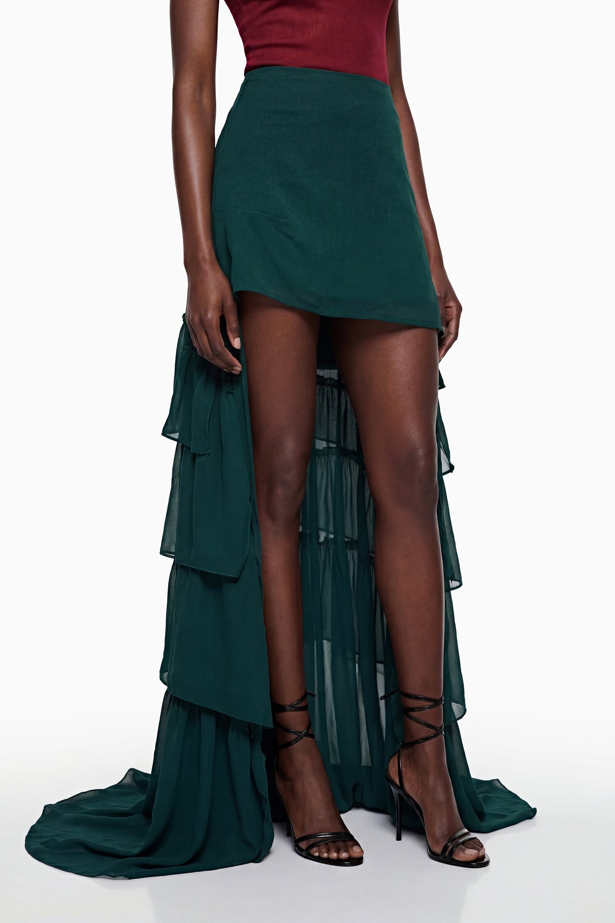 Lindiwe Green Asymmetrical Ruffled Skirt