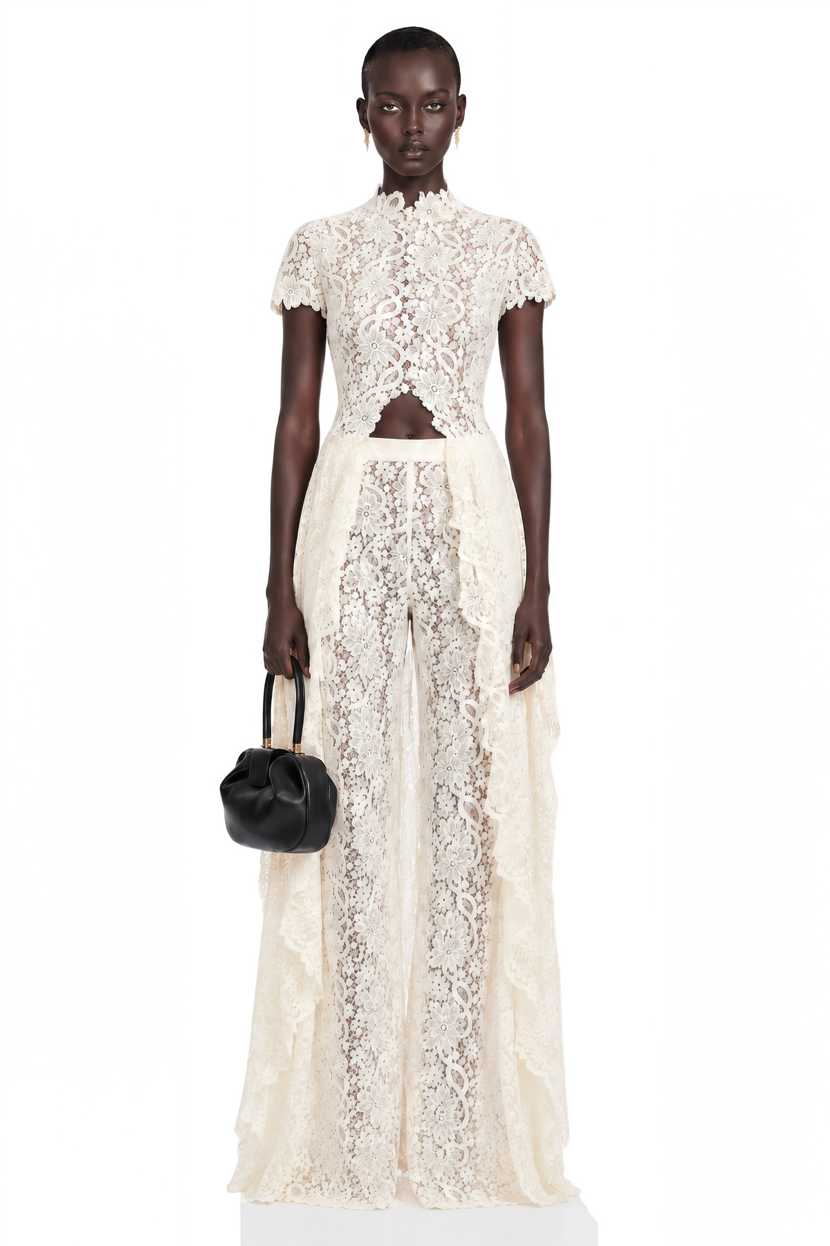 Loana White Floral Lace Top & Trousers Set