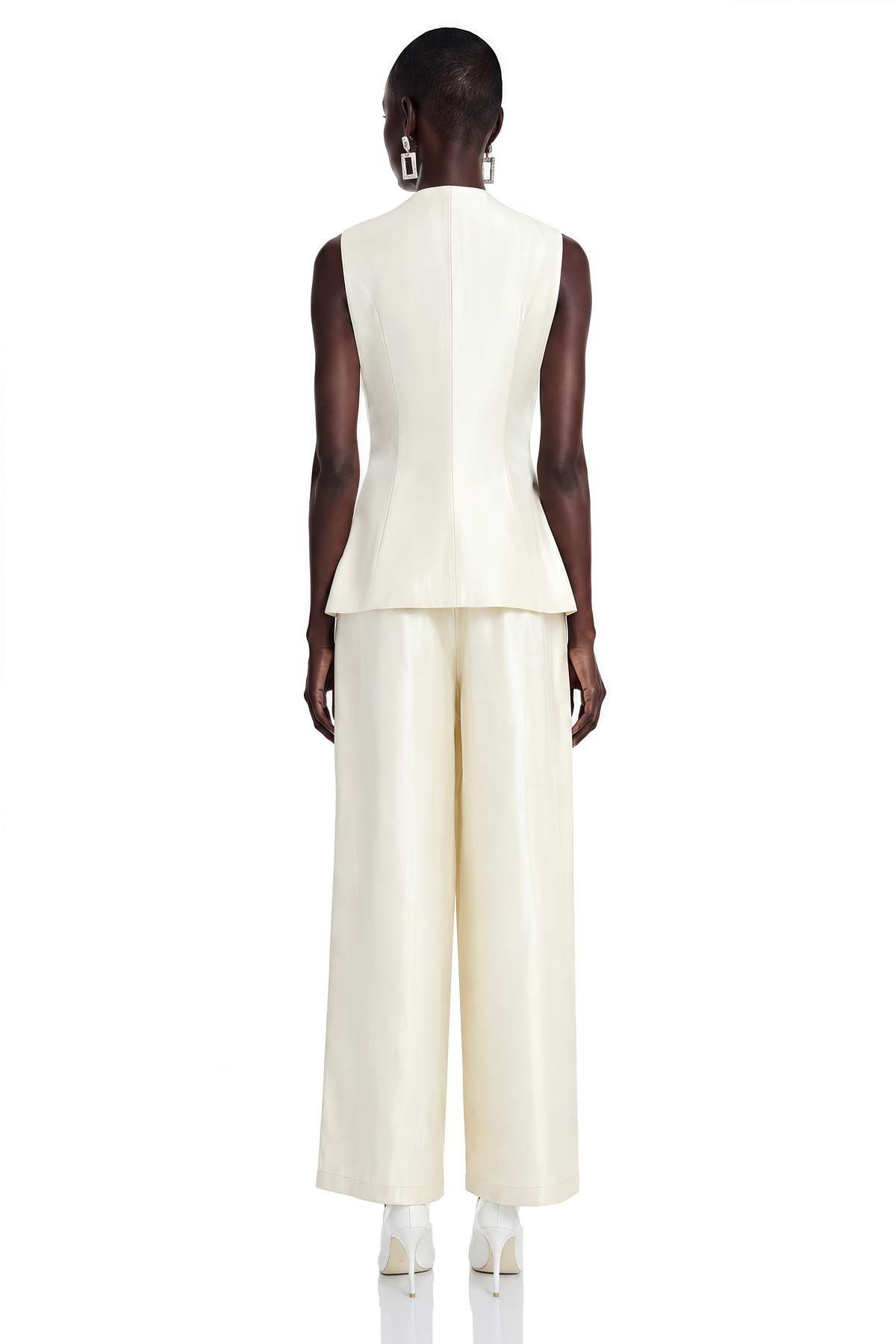 Lorraine White Tailored Vest & Trousers Set with Metal Brooch