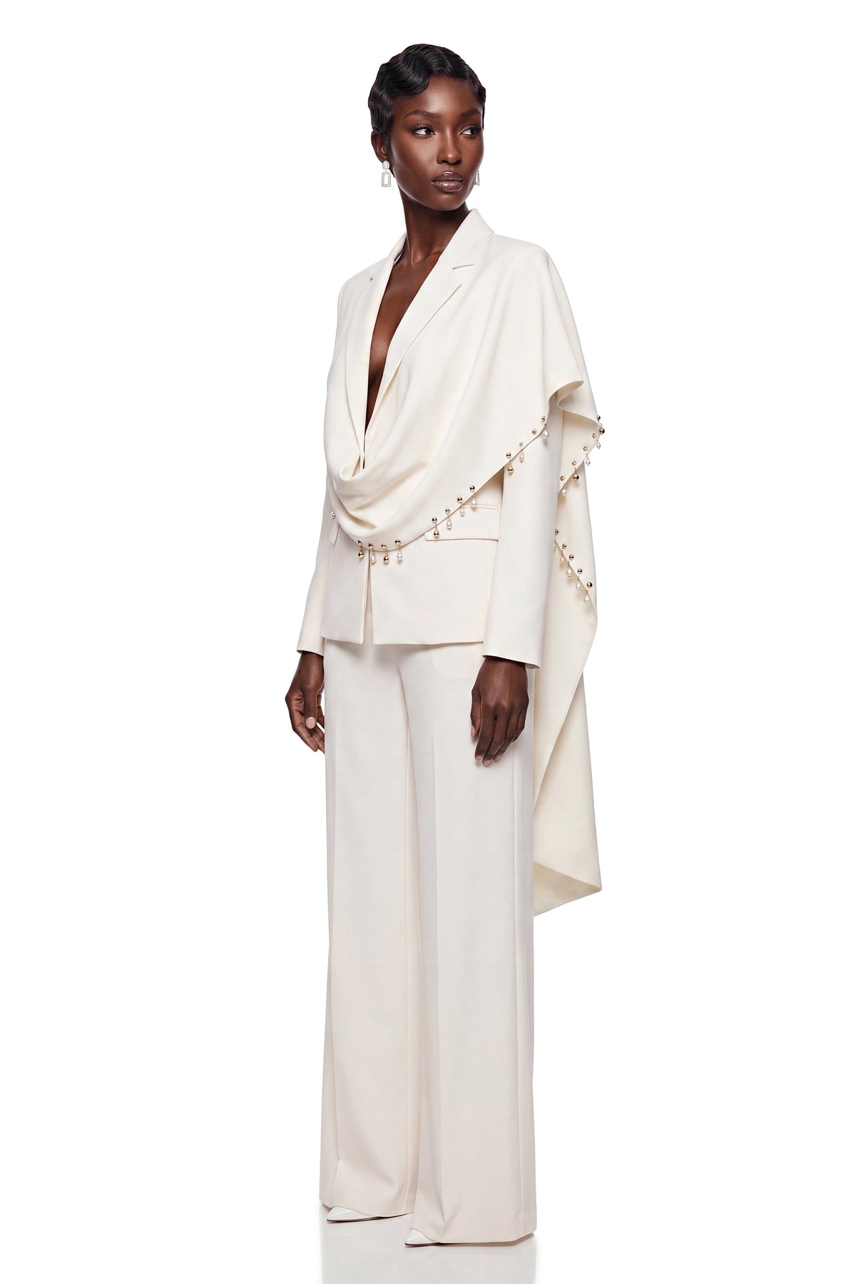 Lottie Cream Blazer with Draped Shawl