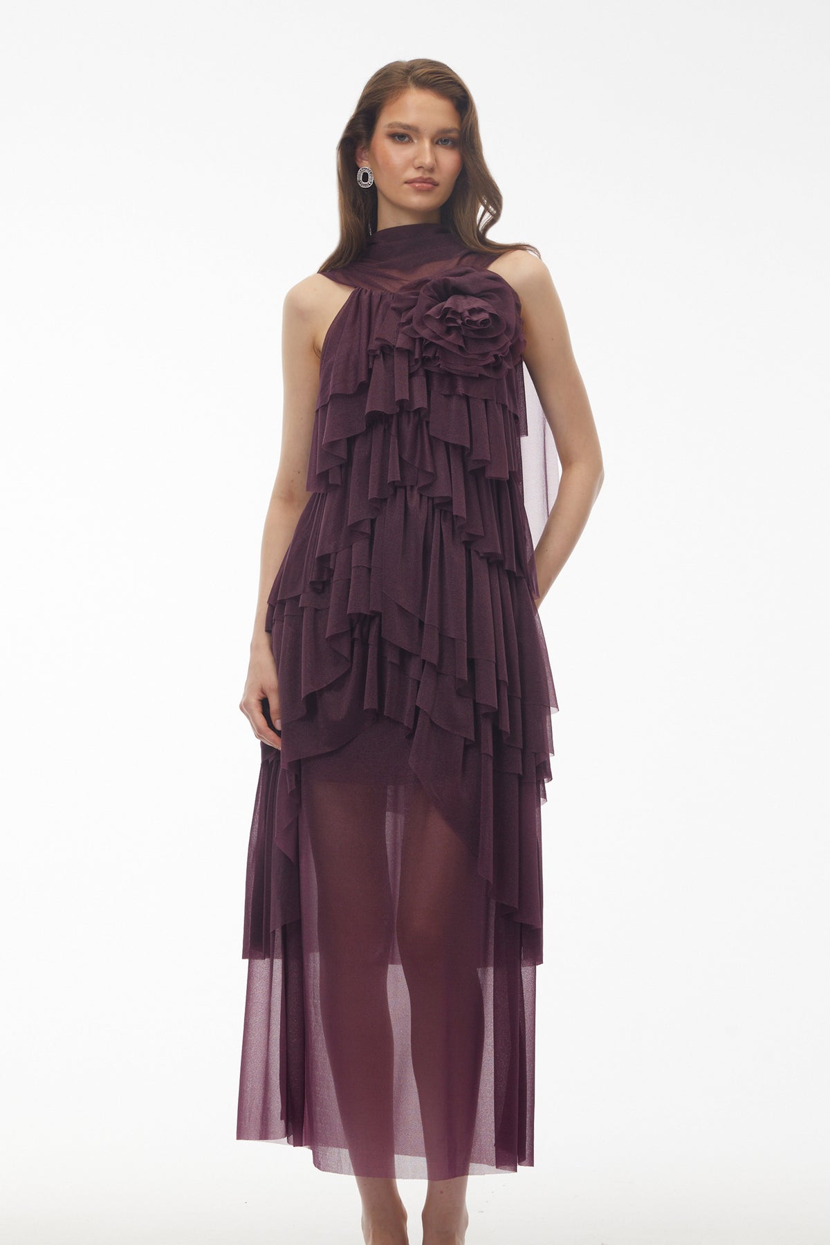 Blanche Purple Floral Ruffled Maxi Dress