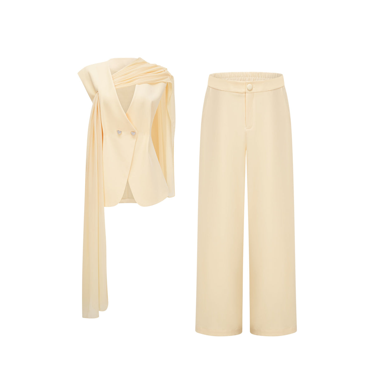 Raisa Yellow Draped Cape Top & Trousers Set