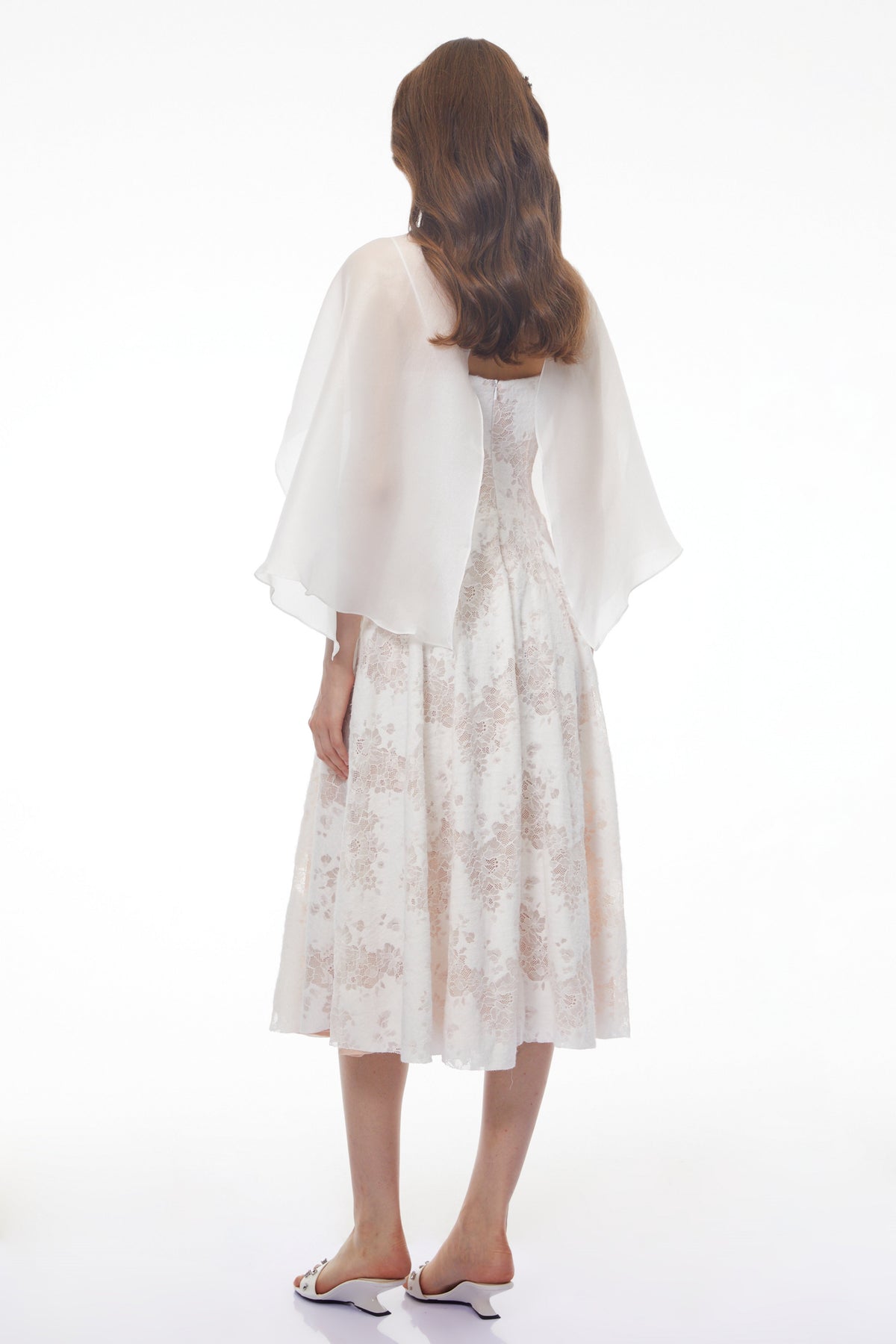 Elena White Sleeveless Lace Midi Dress