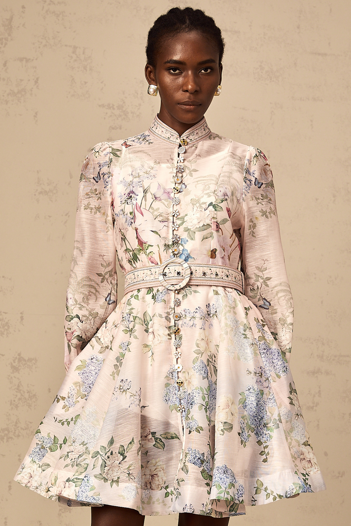 Fabienne light-pink floral-print mini dress