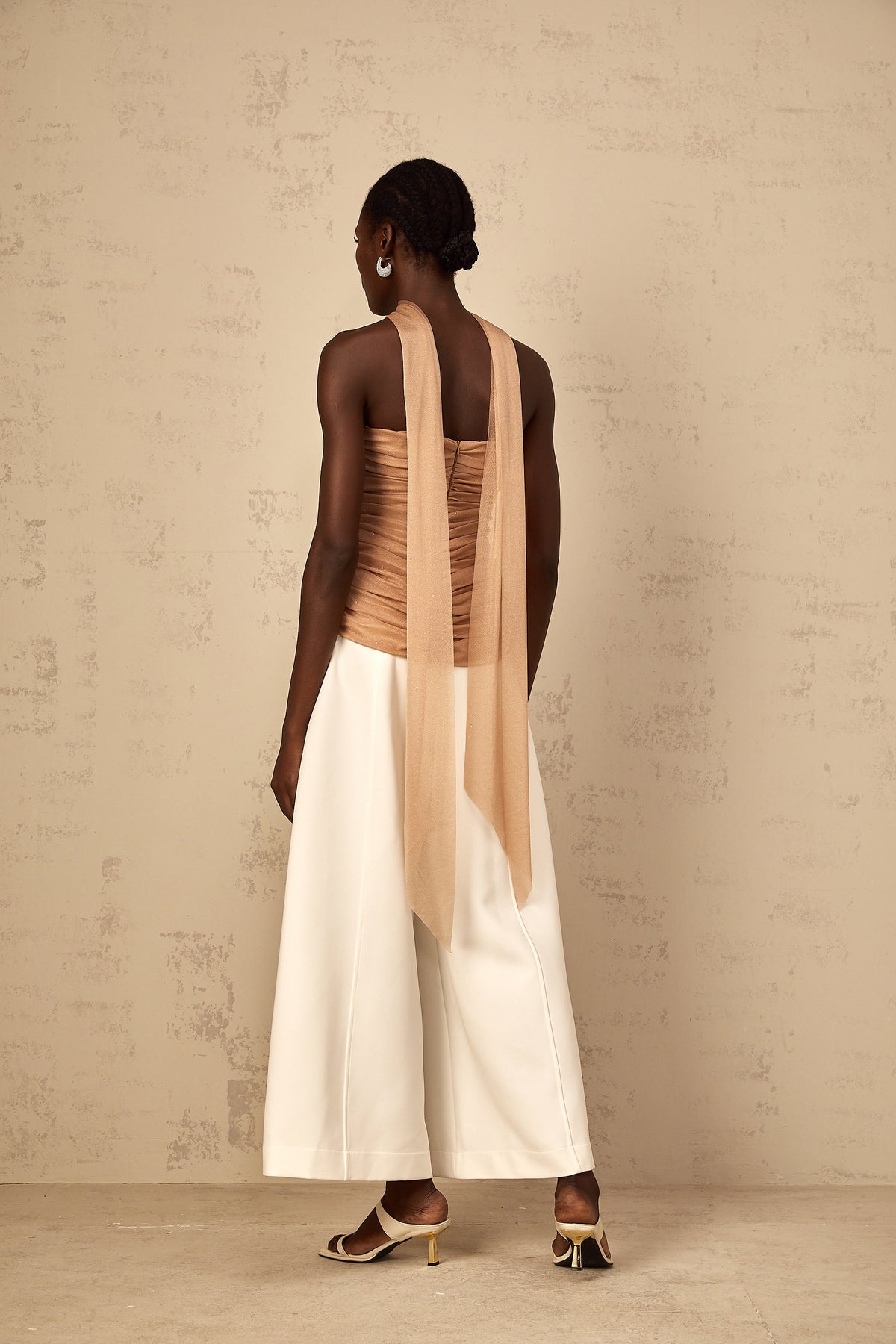 Bérénice brown sequined ruched tulle top