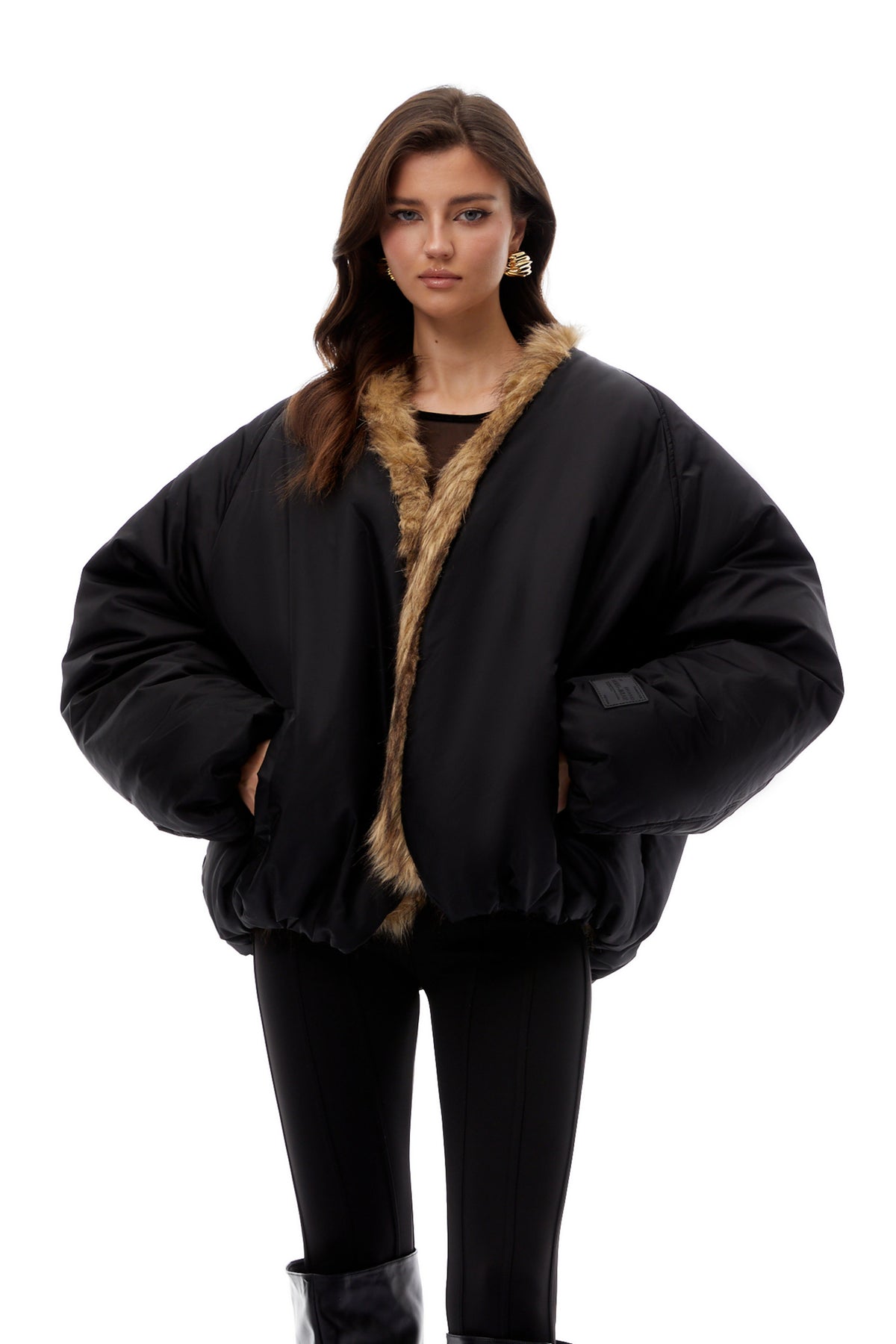 Mónica Black Fur Panel Quilted Coat