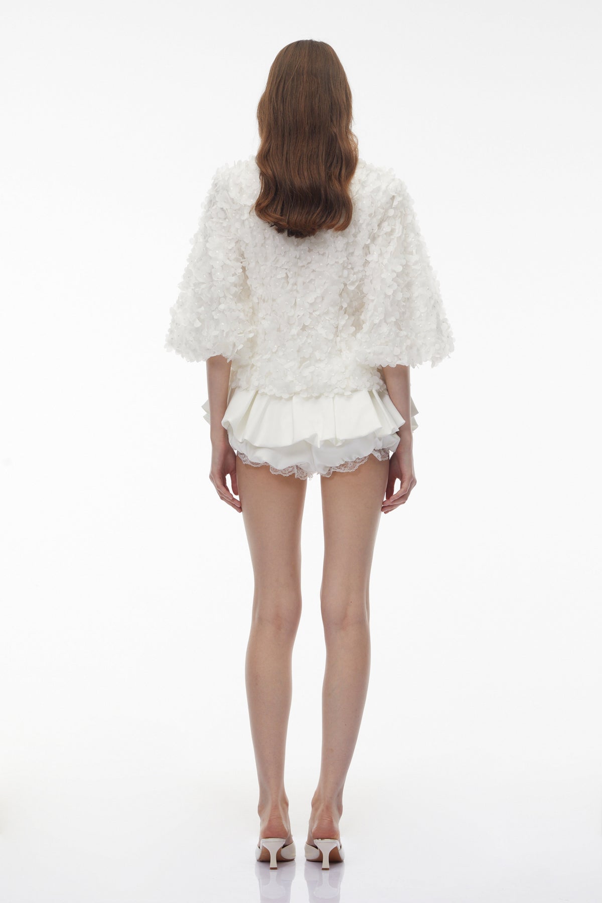 Margalit White 3D Petal Embellished Blouse