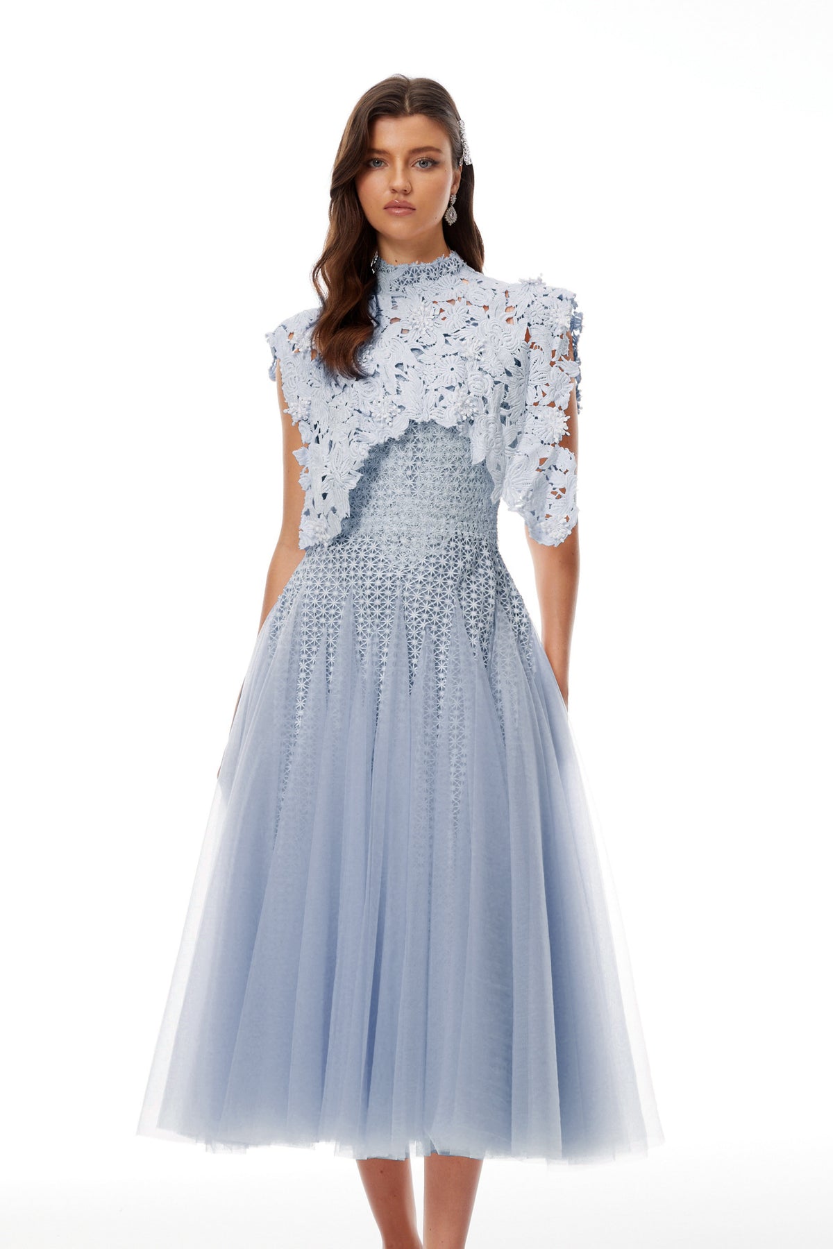 Margaret Blue Floral Crochet Midi Dress