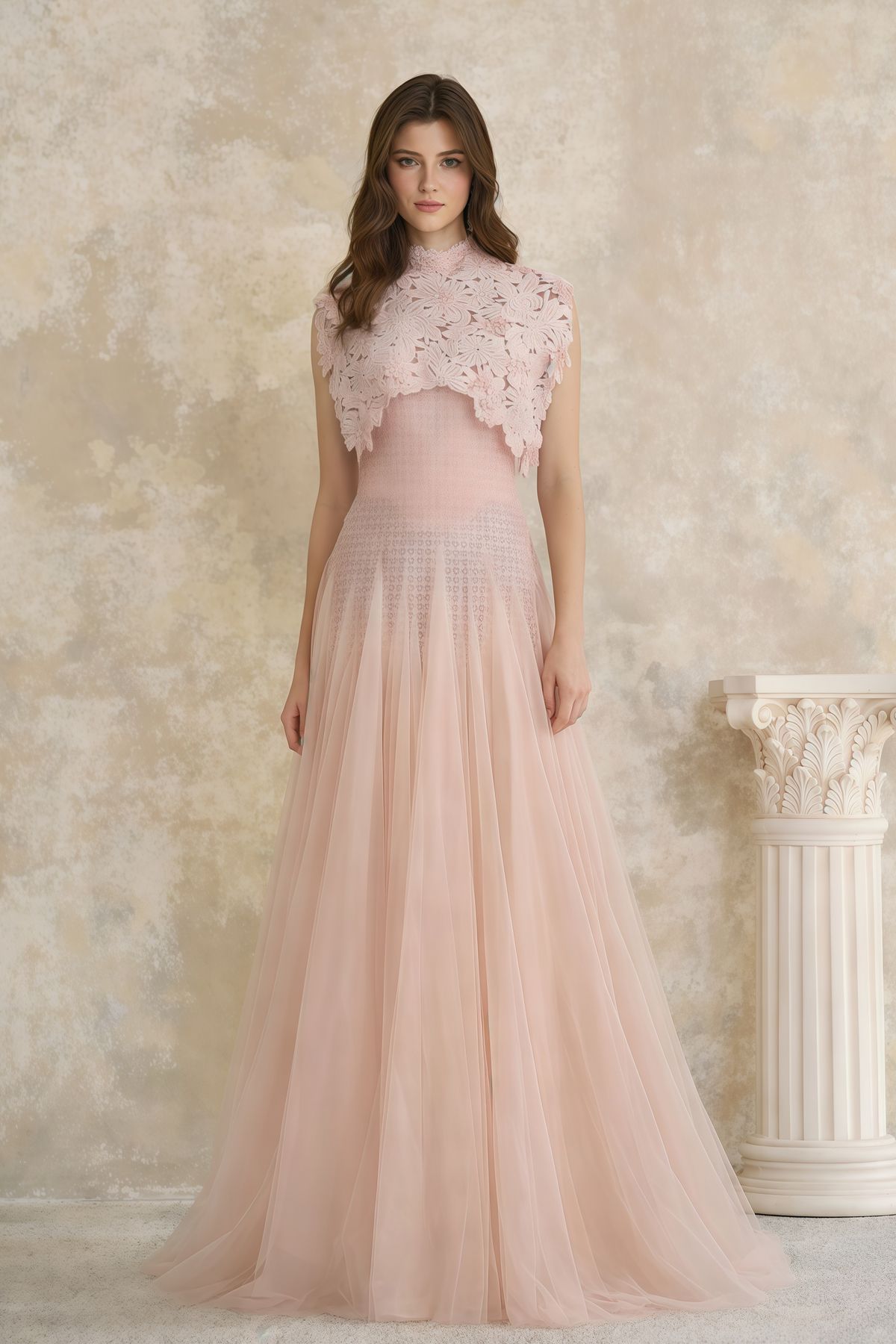 Margaret Light Pink Floral Crochet Midi Dress