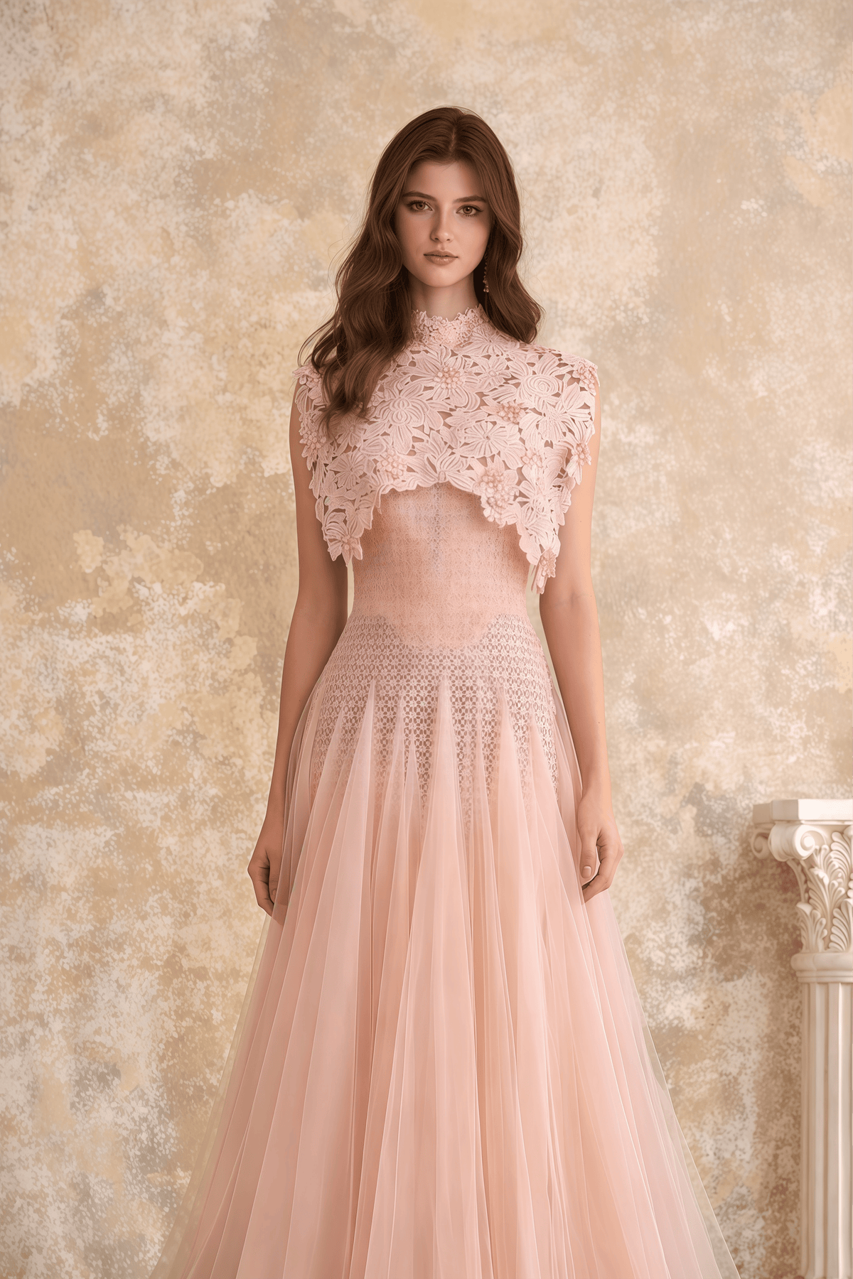 Margaret Light Pink Floral Crochet Midi Dress