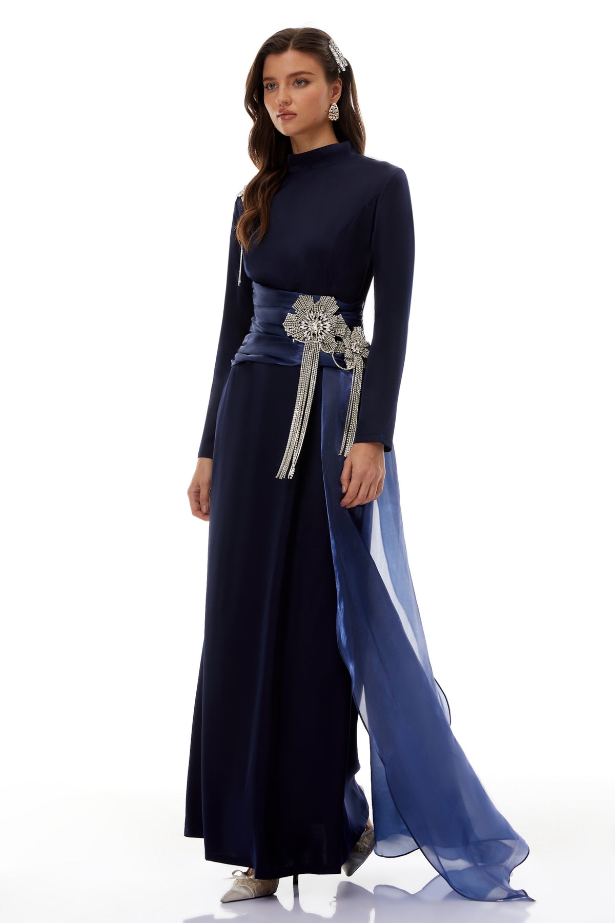 Marguerite Blue Embellished Ribbon Maxi Dress