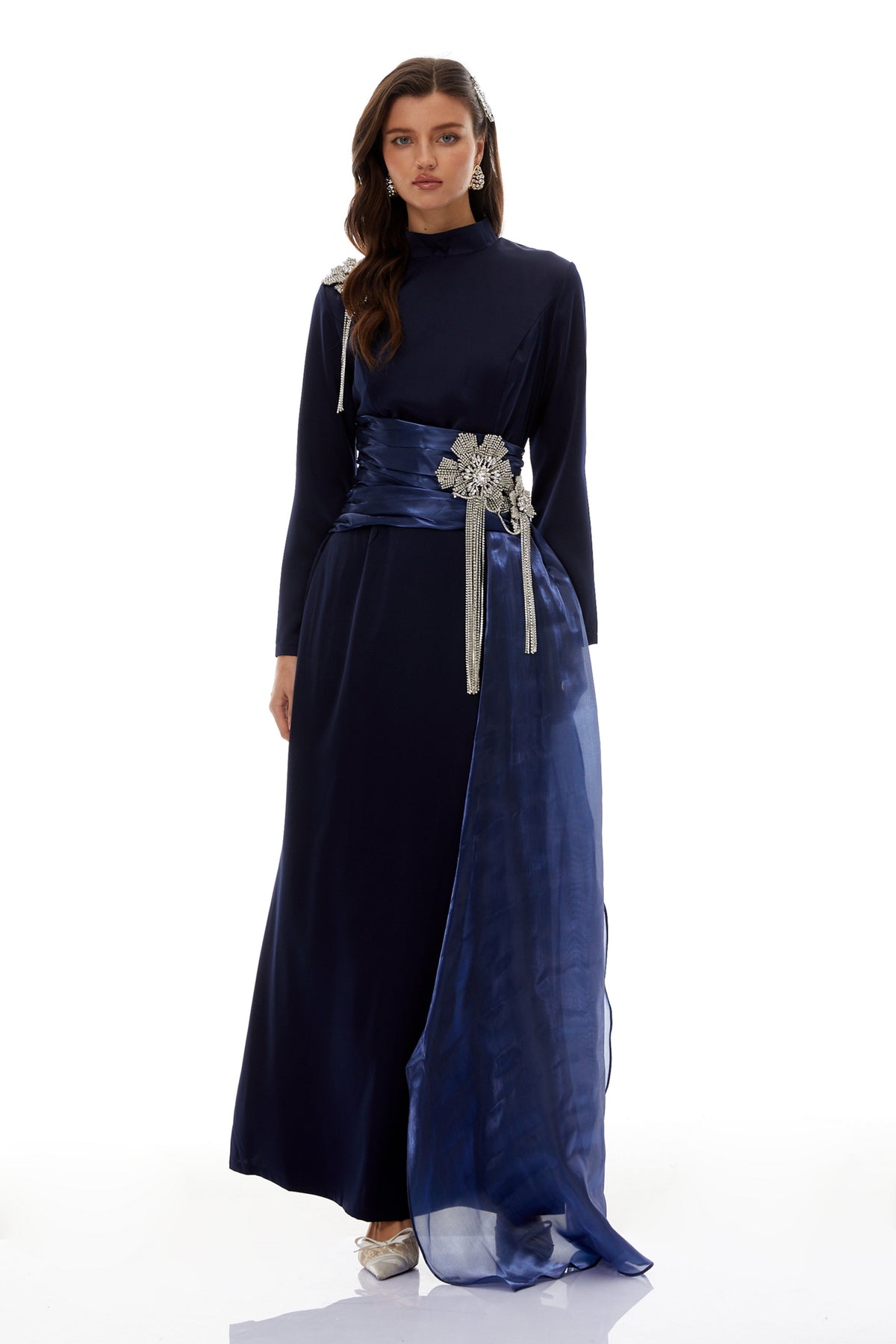Marguerite Blue Embellished Ribbon Maxi Dress