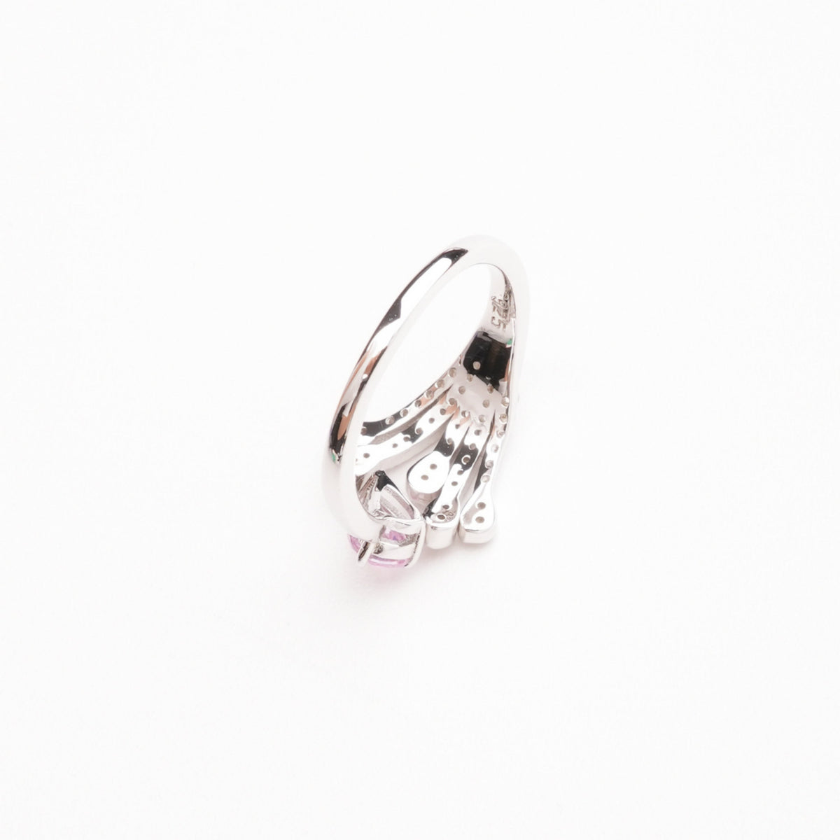 Marguerite Pink Pear Cut Gemstone Feather Crystal Sterling Silver Ring