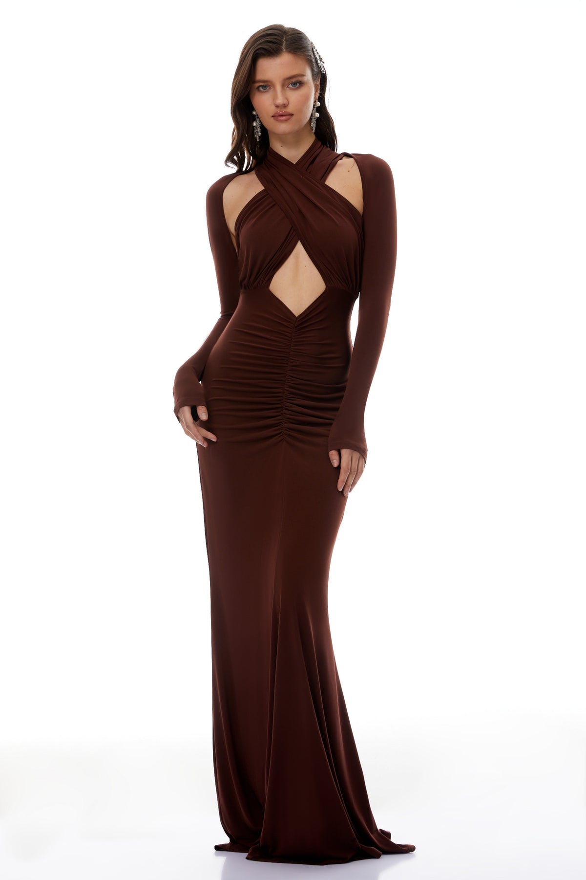 Marie Brown Cross Over Cut-Out Maxi Dress
