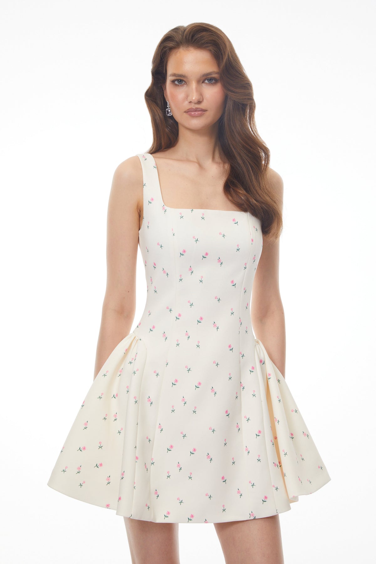 Marina White Sleeveless Floral Print Mini Dress