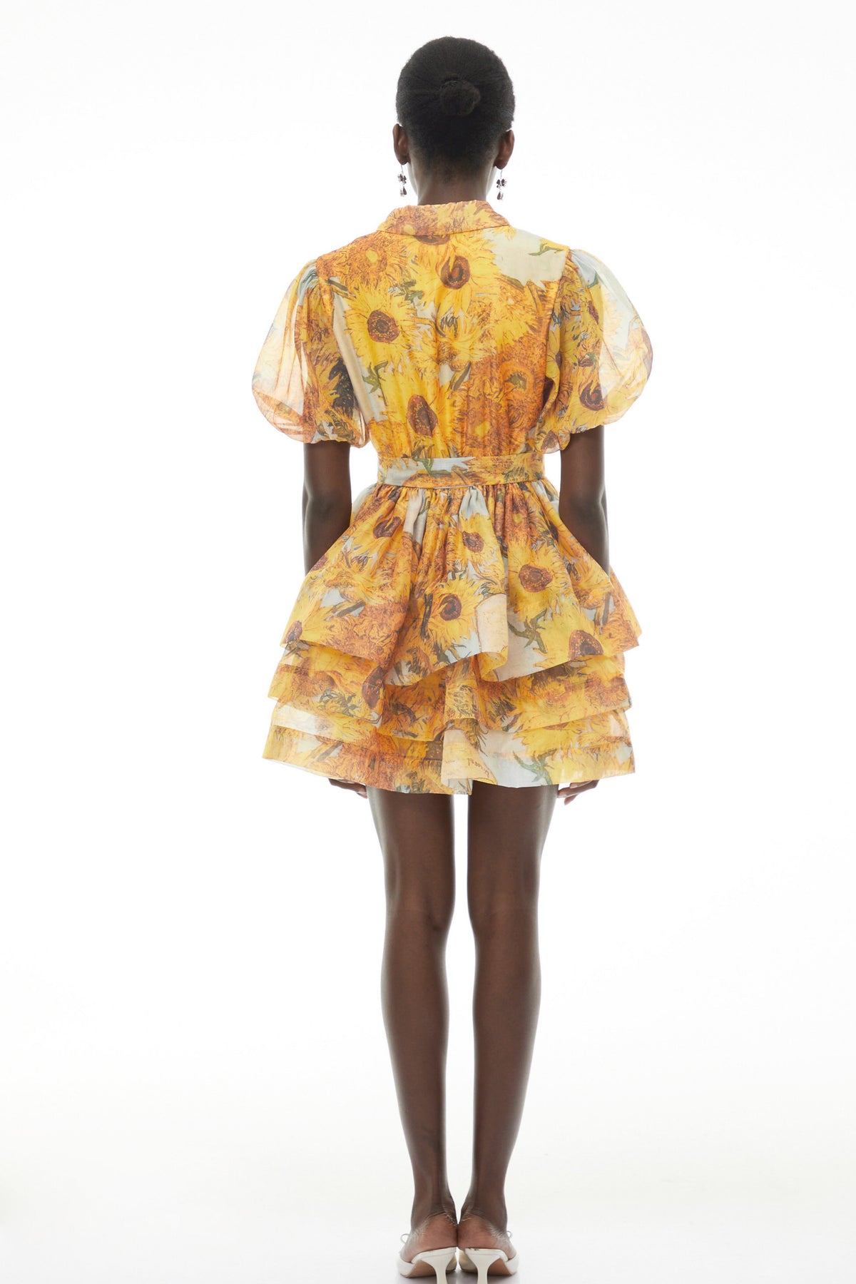 Marisa Yellow Floral Print Tiered Mini Dress