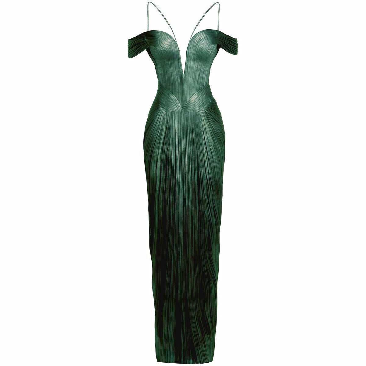 Marise Green Draped Satin Maxi Dress