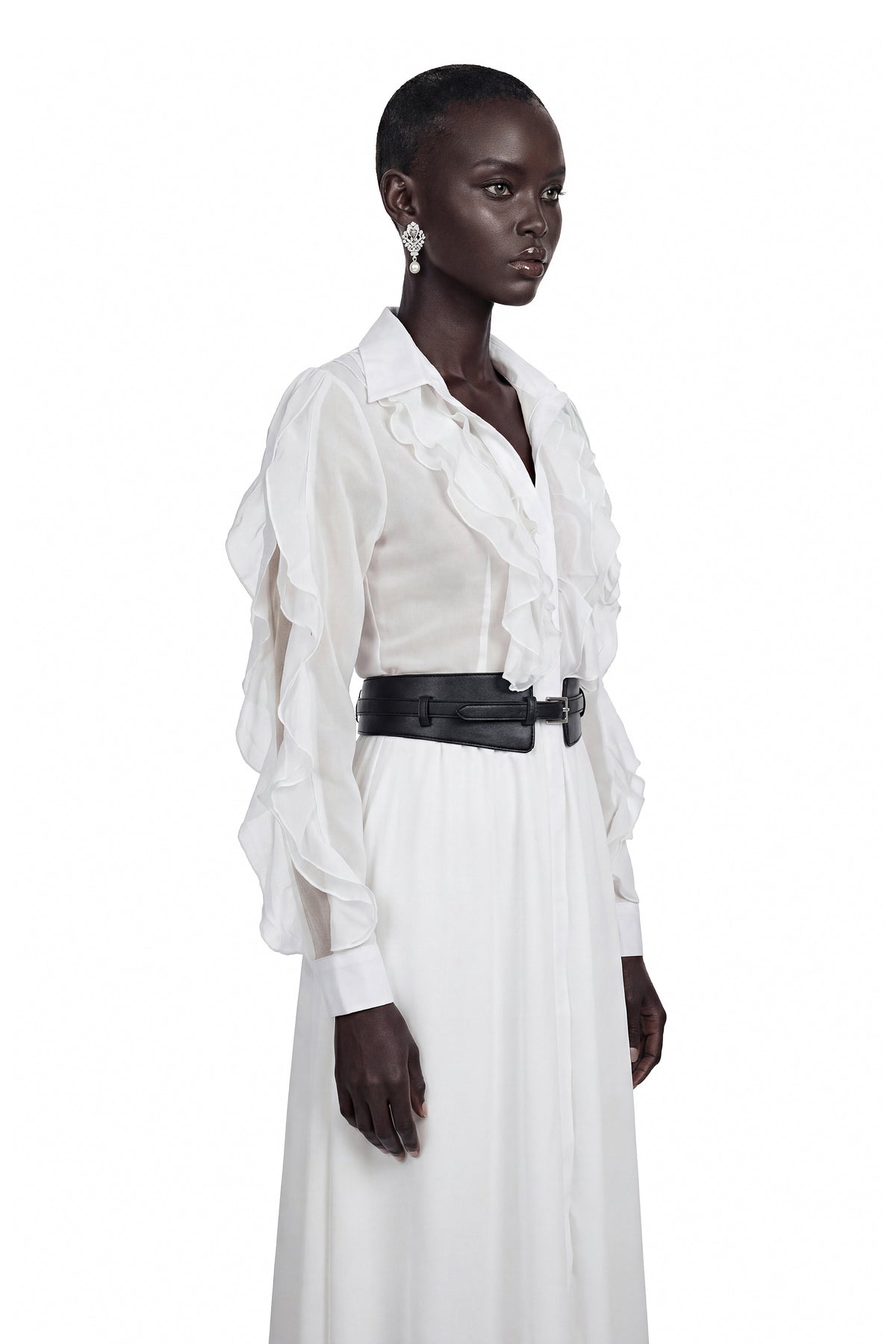 Maryam White Cut-Out Ruffled Maxi Dress