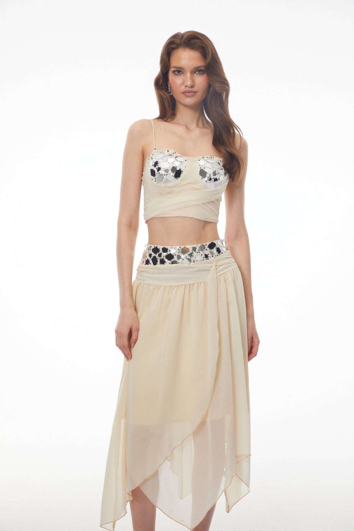 Maryam Neutrals Sequin Top & Asymmetrical Skirt Set