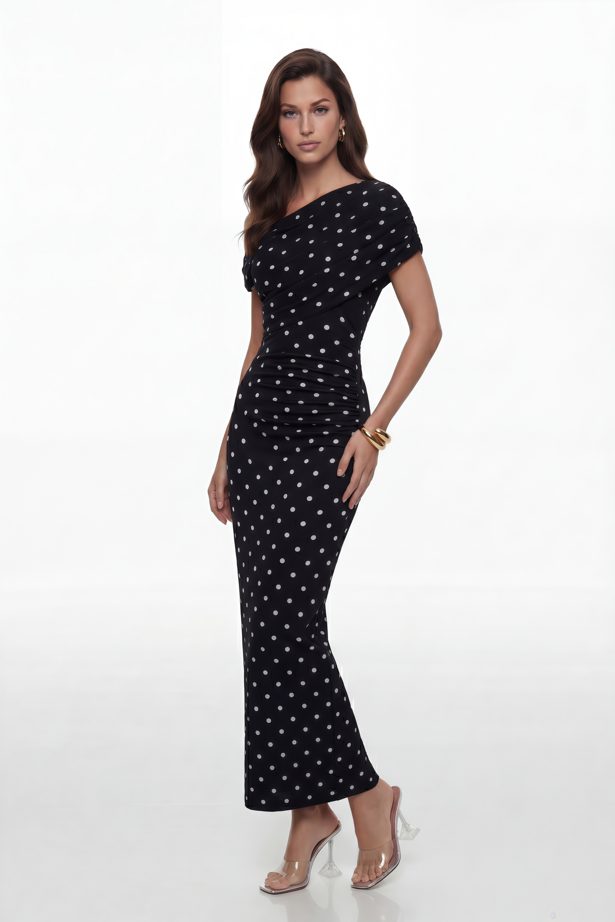 Maya One Shoulder Polka Dot Maxi Dress