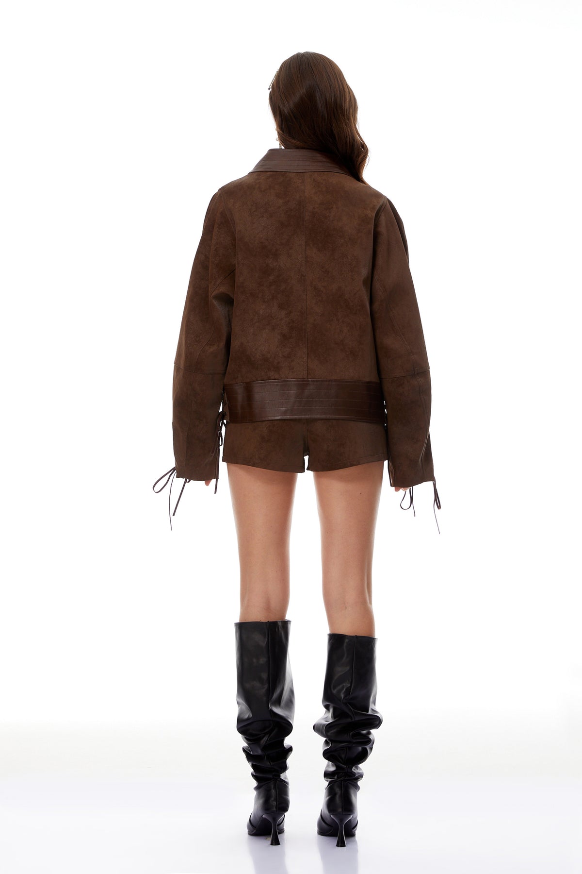 Mélanie Brown Suede Jacket & Shorts Set