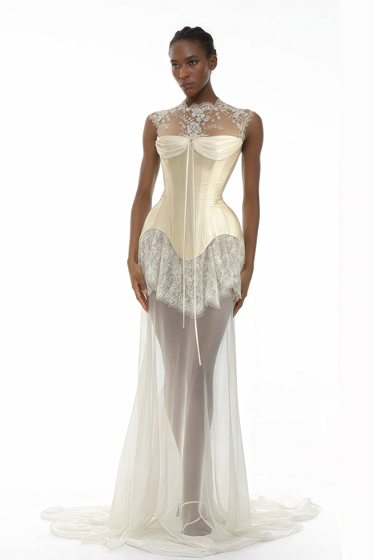 Michalina White Lace Convertible Gown with Detachable Skirt