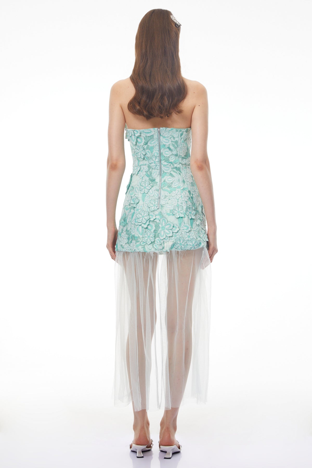 Mikaere Green Off Shoulder Maxi Dress with 3D Florals