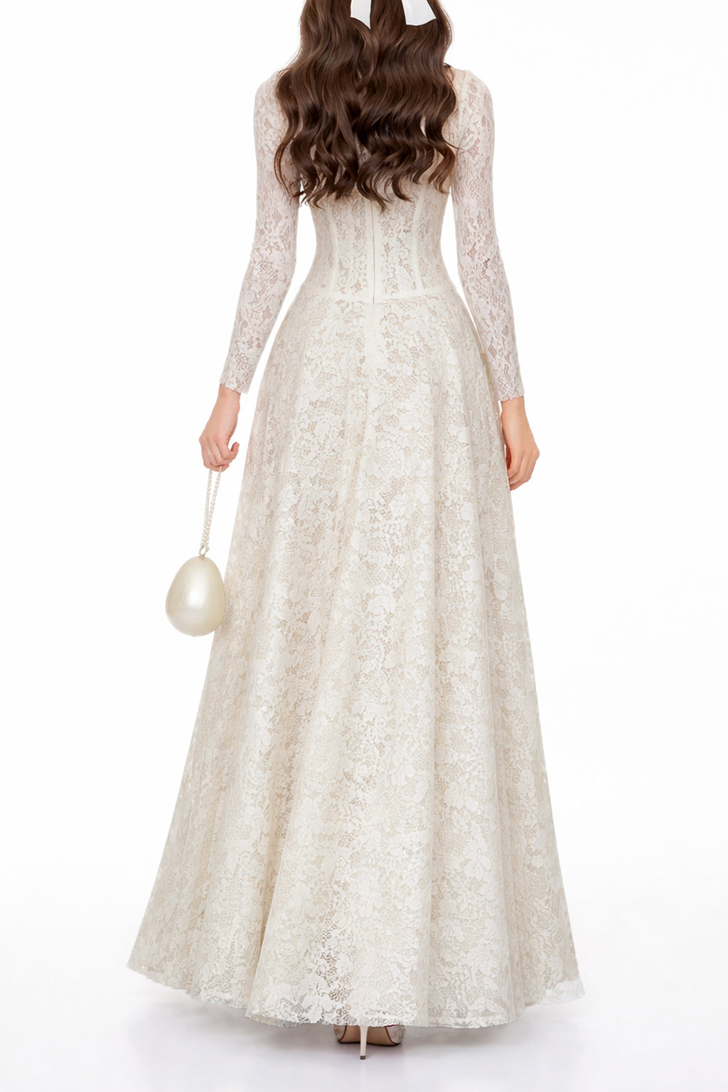 Narges White Lace Maxi Dress with Decorative Buttons