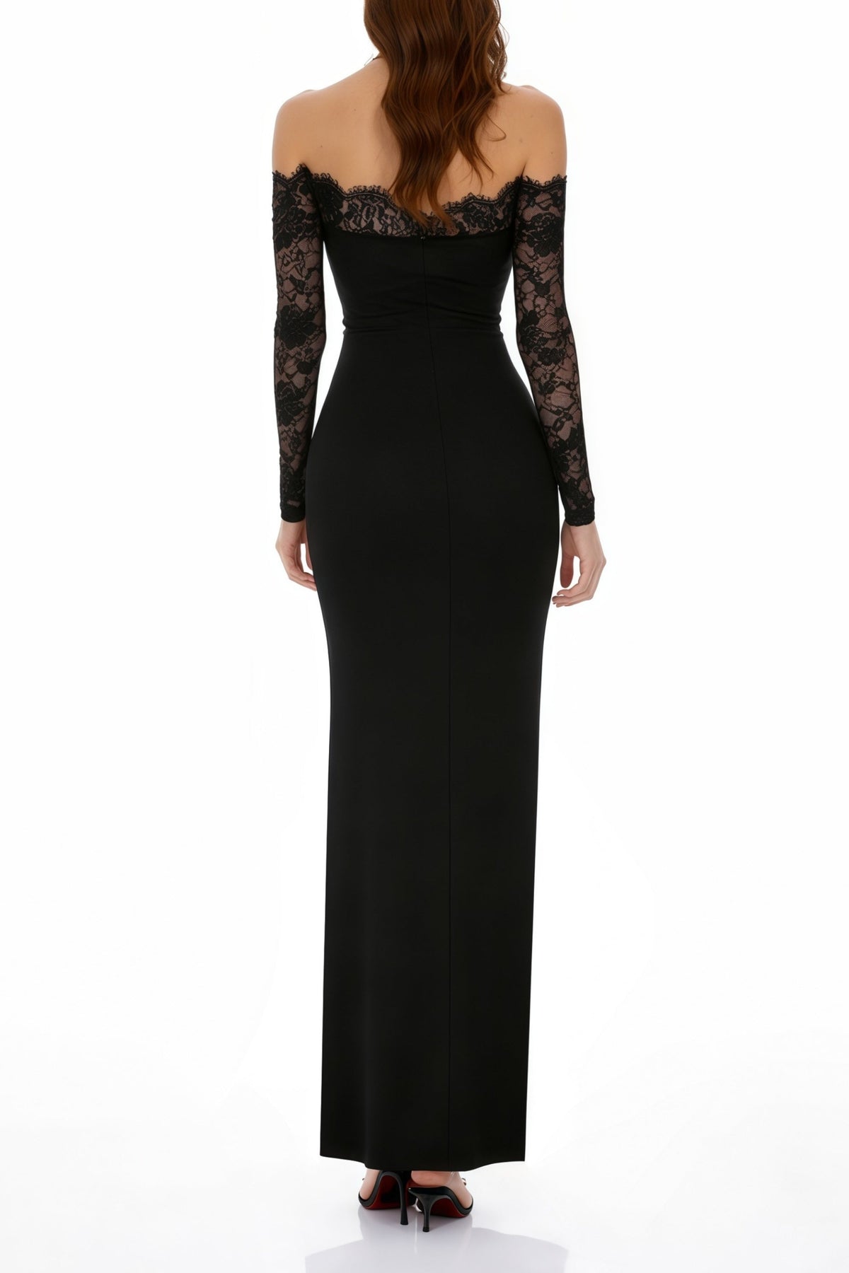 Nephele Black Off Shoulder Floral Lace Maxi Dress